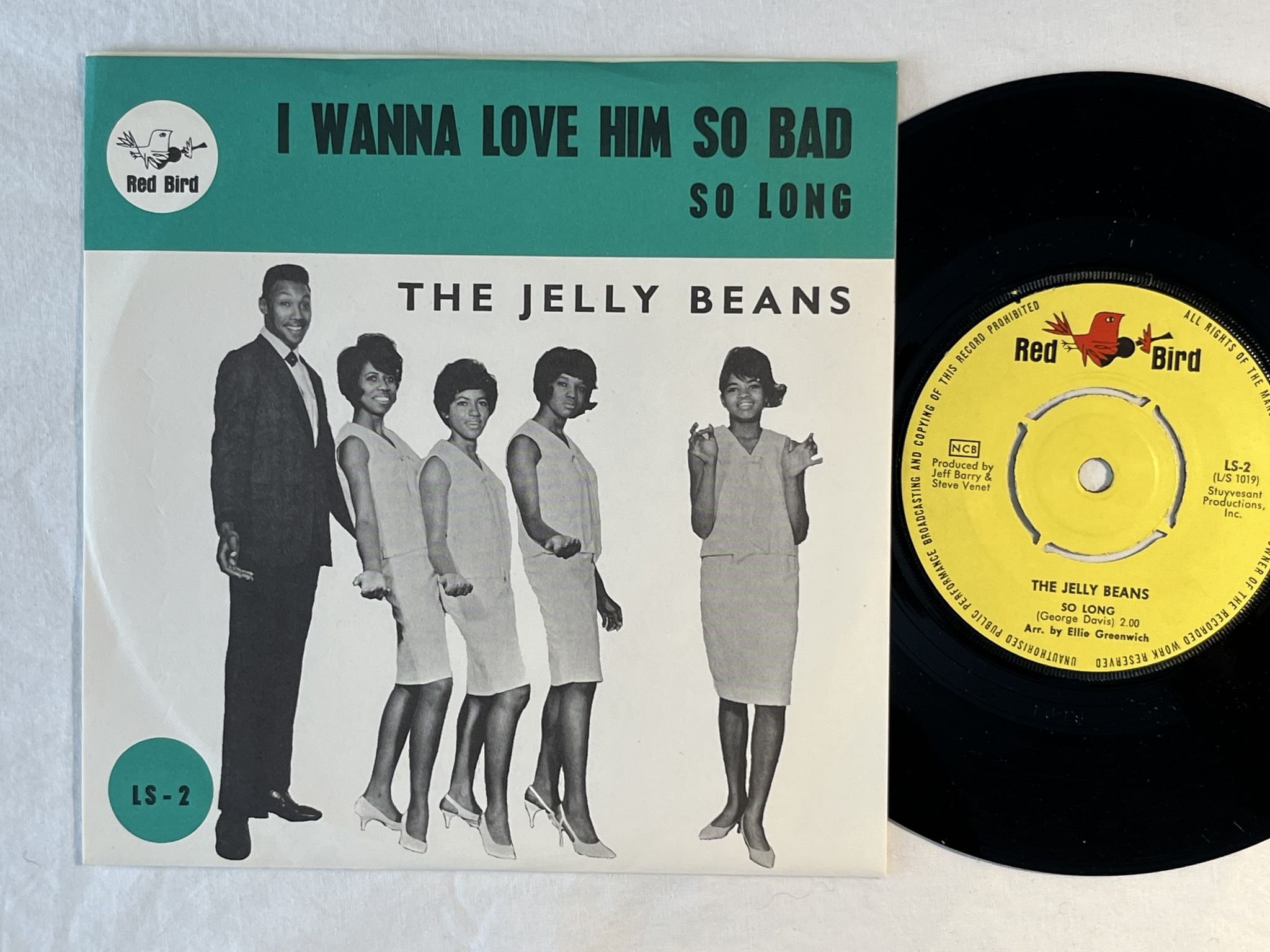 Omslagsbild för skivan THE JELLY BEANS I Wanna Love Him So Bad 7" -64 RED BIRD LS-2