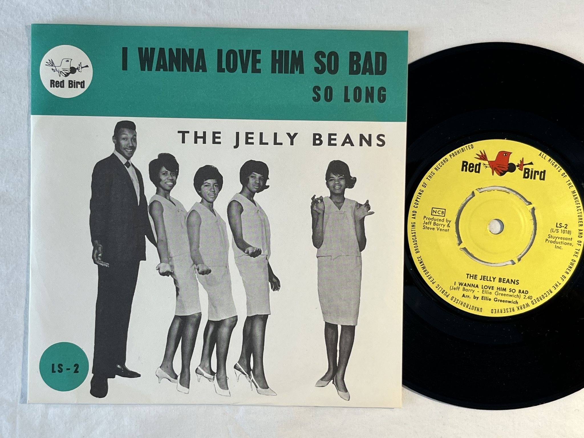 Omslagsbild för skivan THE JELLY BEANS I Wanna Love Him So Bad 7" -64 RED BIRD LS-2