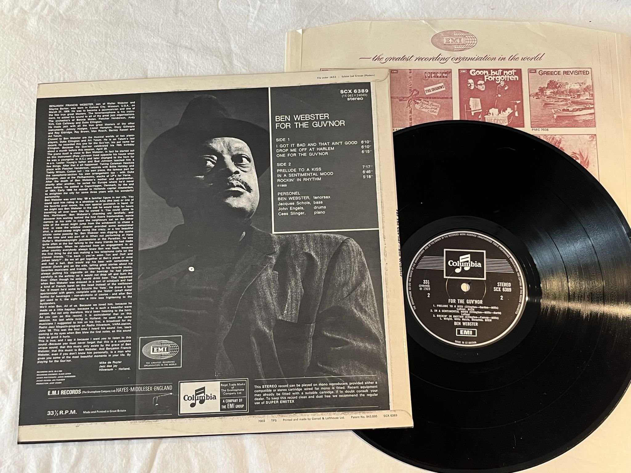 Omslagsbild för skivan BEN WEBSTER for the guv'nor LP -69 UK COLUMBIA SCX 6389