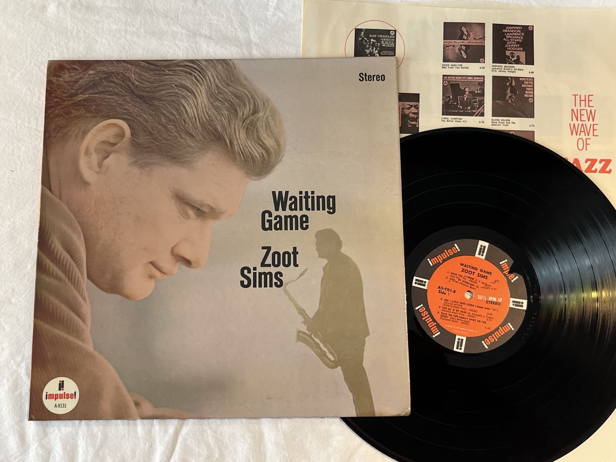 Omslagsbild för skivan ZOOT SIMS waiting game LP -67 US IMPULSE! AS 9131 *** ABC PARAMOUNT LABEL ***
