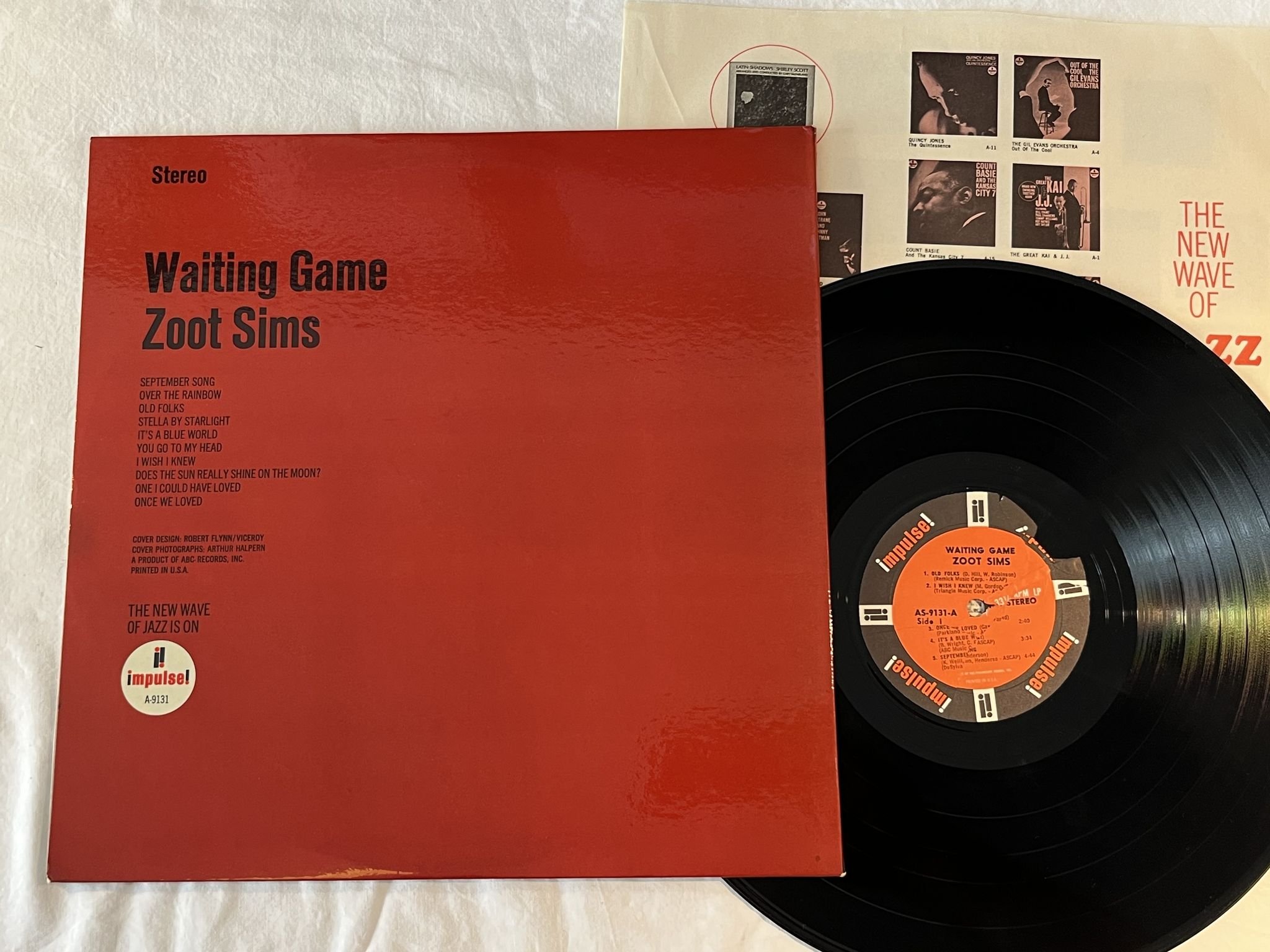 Omslagsbild för skivan ZOOT SIMS waiting game LP -67 US IMPULSE! AS 9131 *** ABC PARAMOUNT LABEL ***