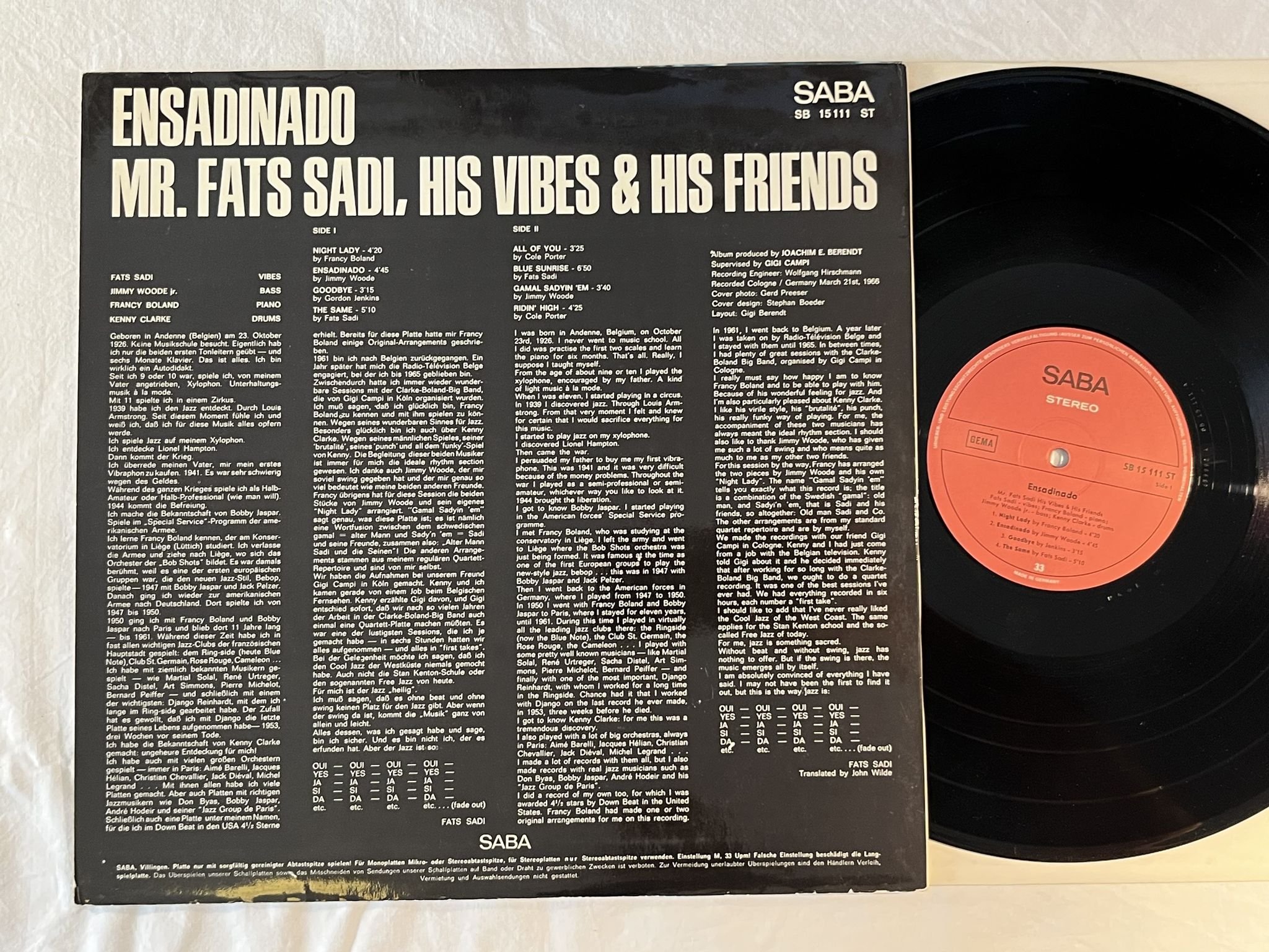 Omslagsbild för skivan MR FAT SADI HIS VIBES & HIS FRIENDS Ensadinado LP -66 Ger SABA SB 15111