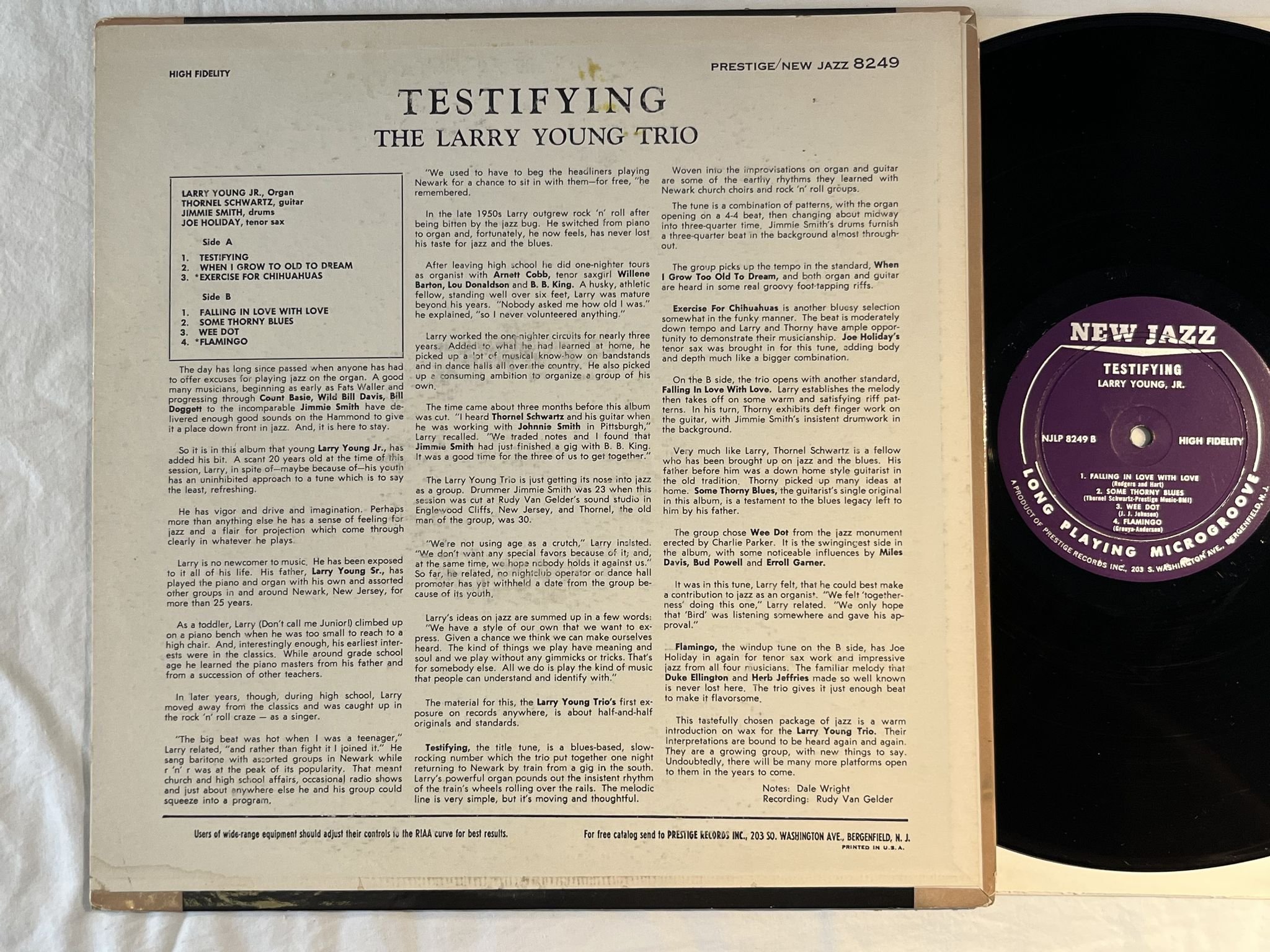 Omslagsbild för skivan LARRY YOUNG JR testifying LP -61 US NEW JAZZ NJLP 8249 ** RVG / DG **