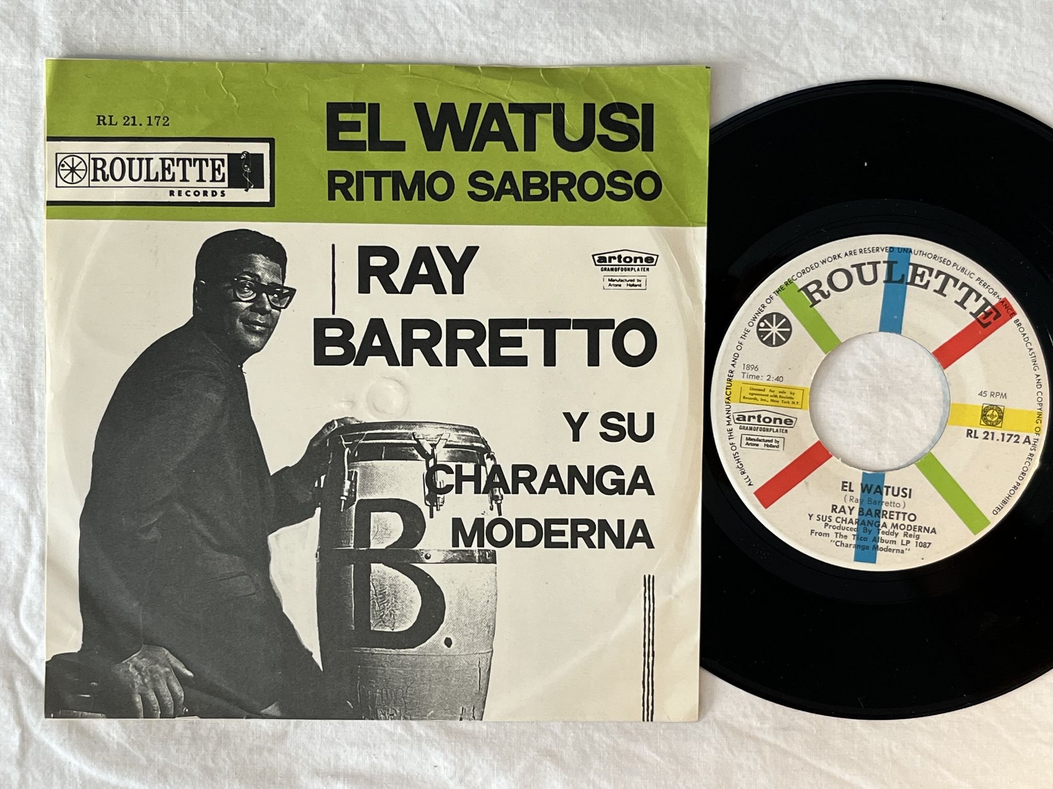 Omslagsbild för skivan RAY BARRETTO el watusi 7" -63 Hol ROULETTE RL 21.172