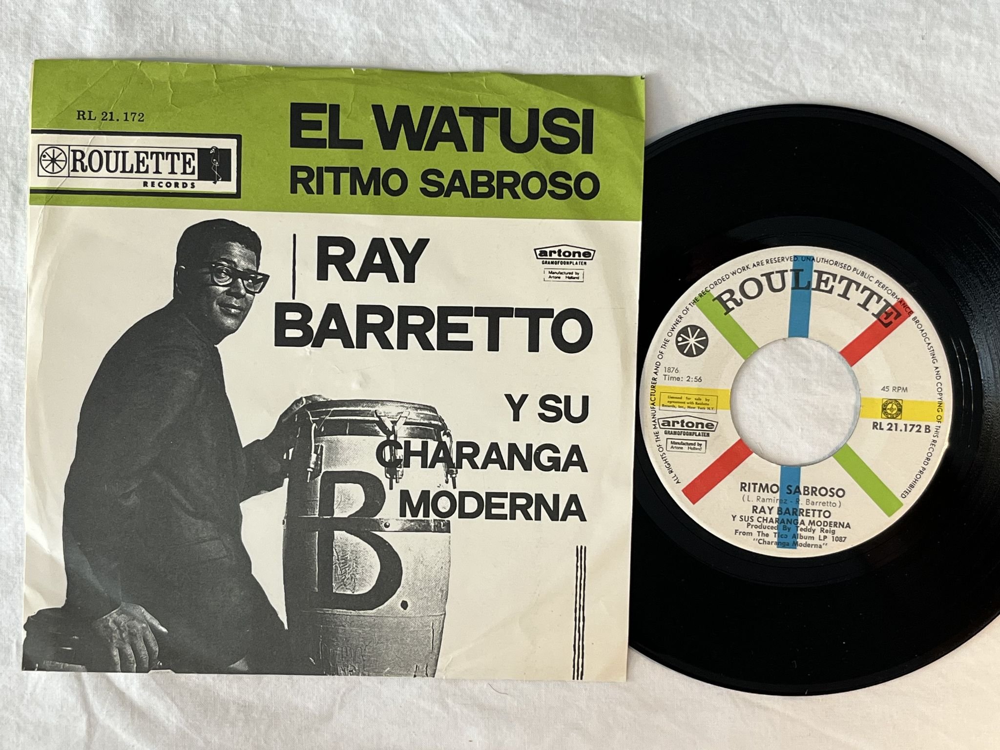 Omslagsbild för skivan RAY BARRETTO el watusi 7" -63 Hol ROULETTE RL 21.172