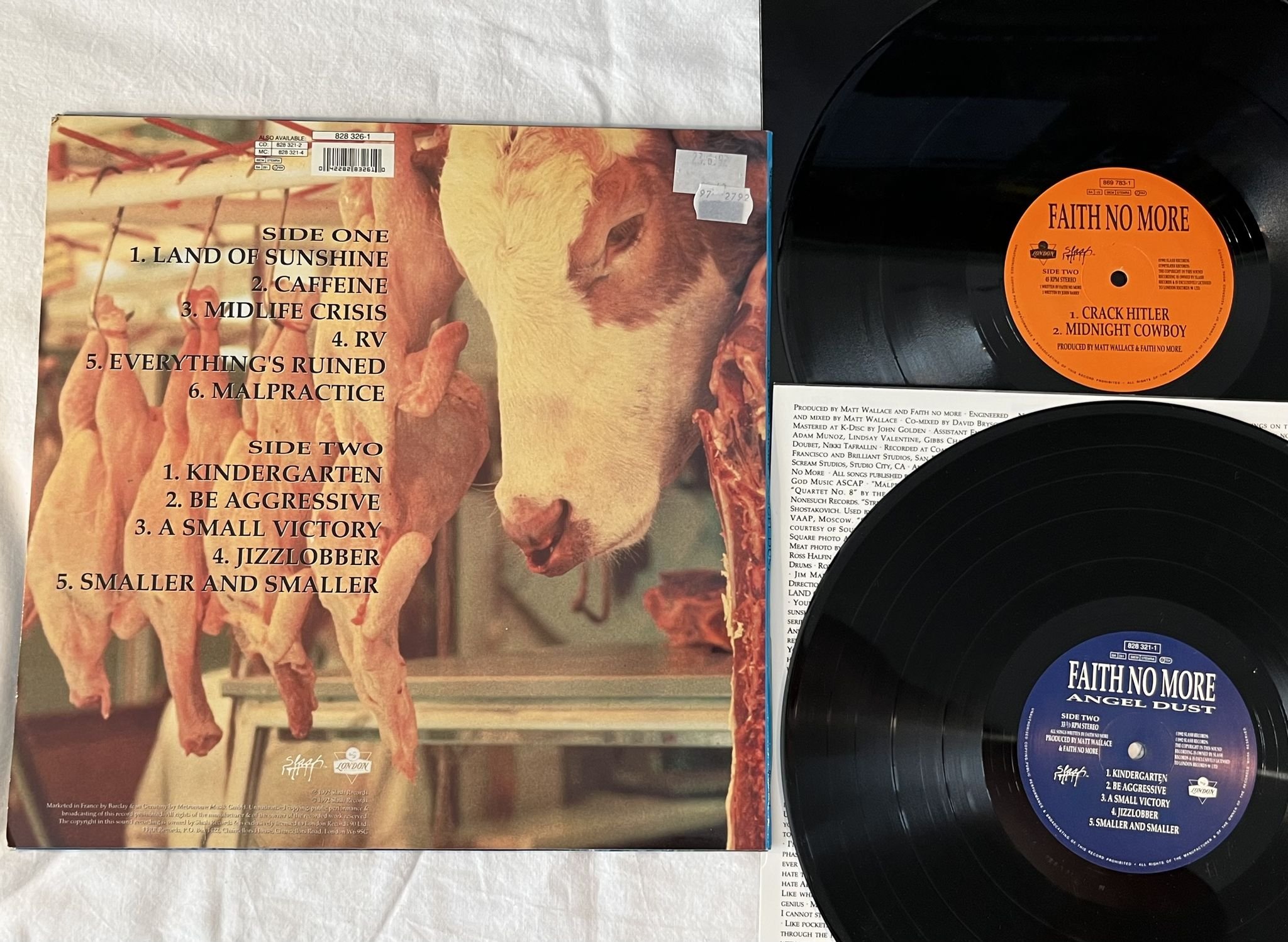 Omslagsbild för skivan FAITH NO MORE Angel Dust LP + 12"single -92 UK SLASH 828 326-1