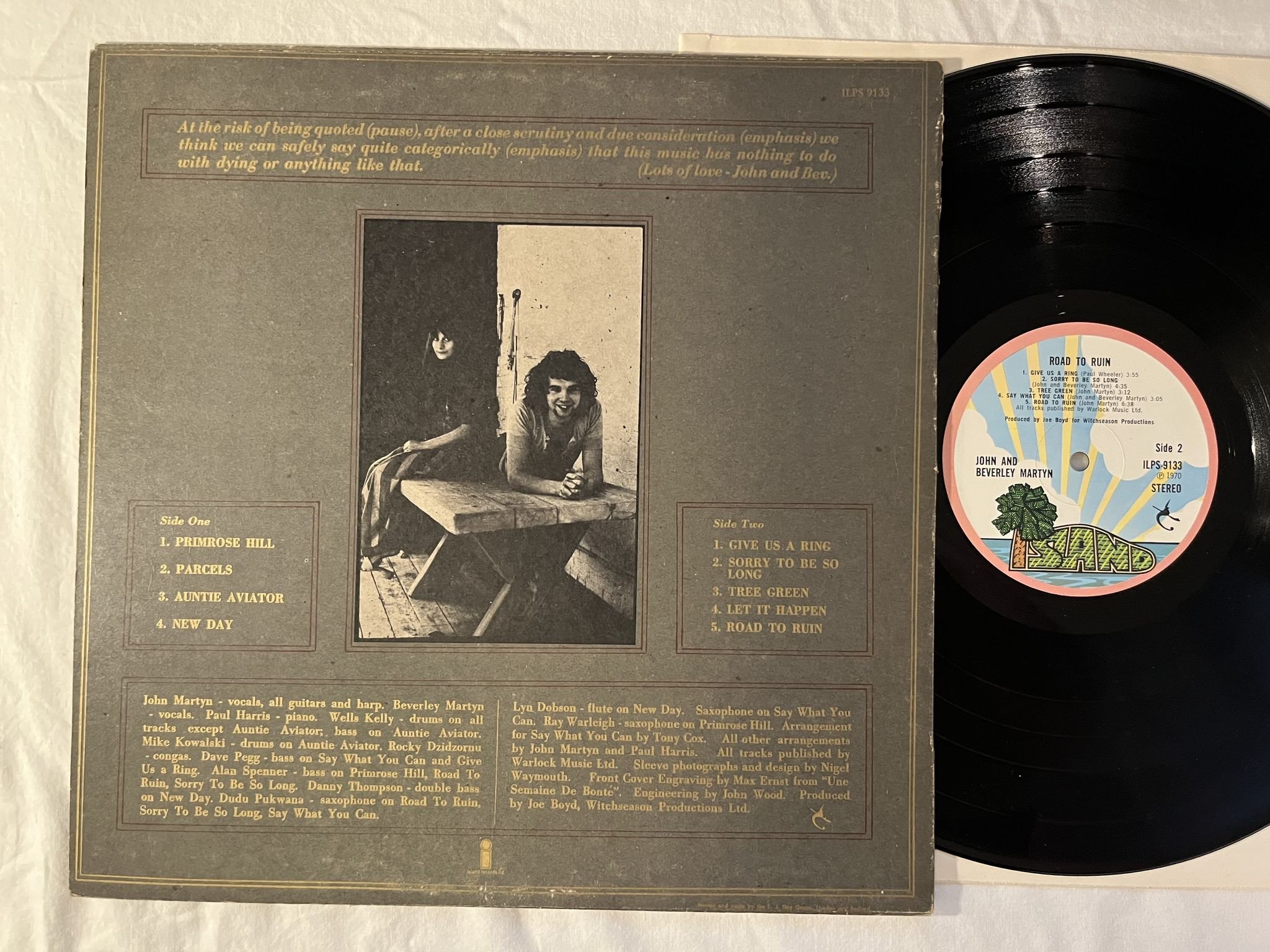 Omslagsbild för skivan JOHN & BEVERLEY MARTYN road to ruin LP -70 UK pink rim ISLAND ILPS 9133