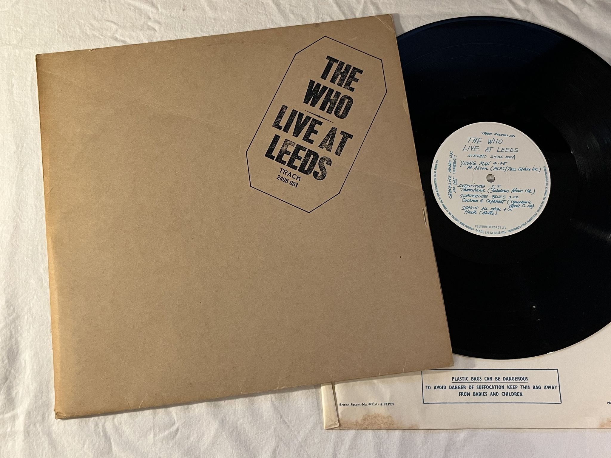 Omslagsbild för skivan THE WHO live at Leeds LP -70 UK POLYDOR 2406 001