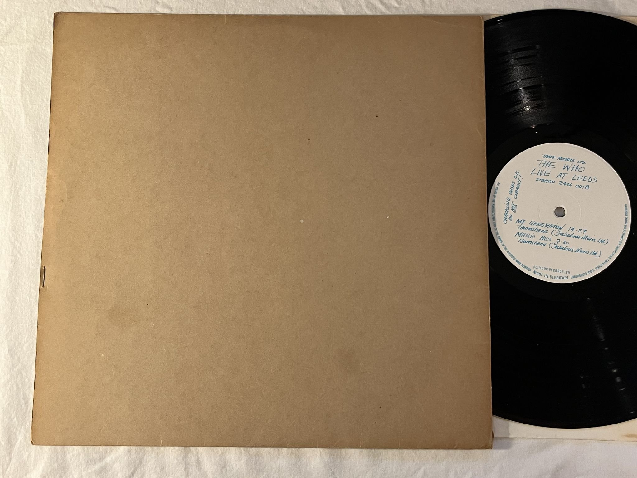 Omslagsbild för skivan THE WHO live at Leeds LP -70 UK POLYDOR 2406 001