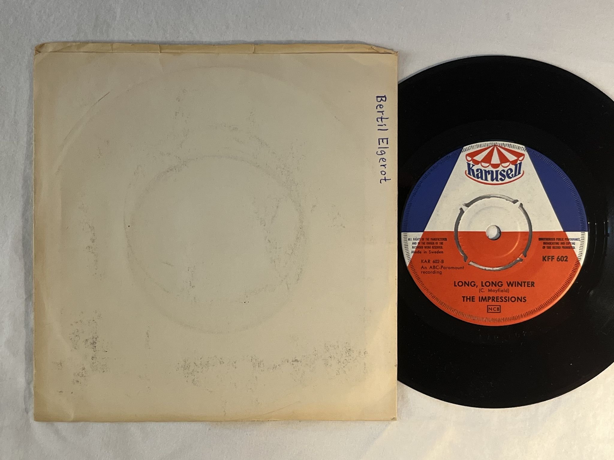 Omslagsbild för skivan THE IMPRESSIONS amen / long long winter 7" -64 Swe KARUSELL KFF602
