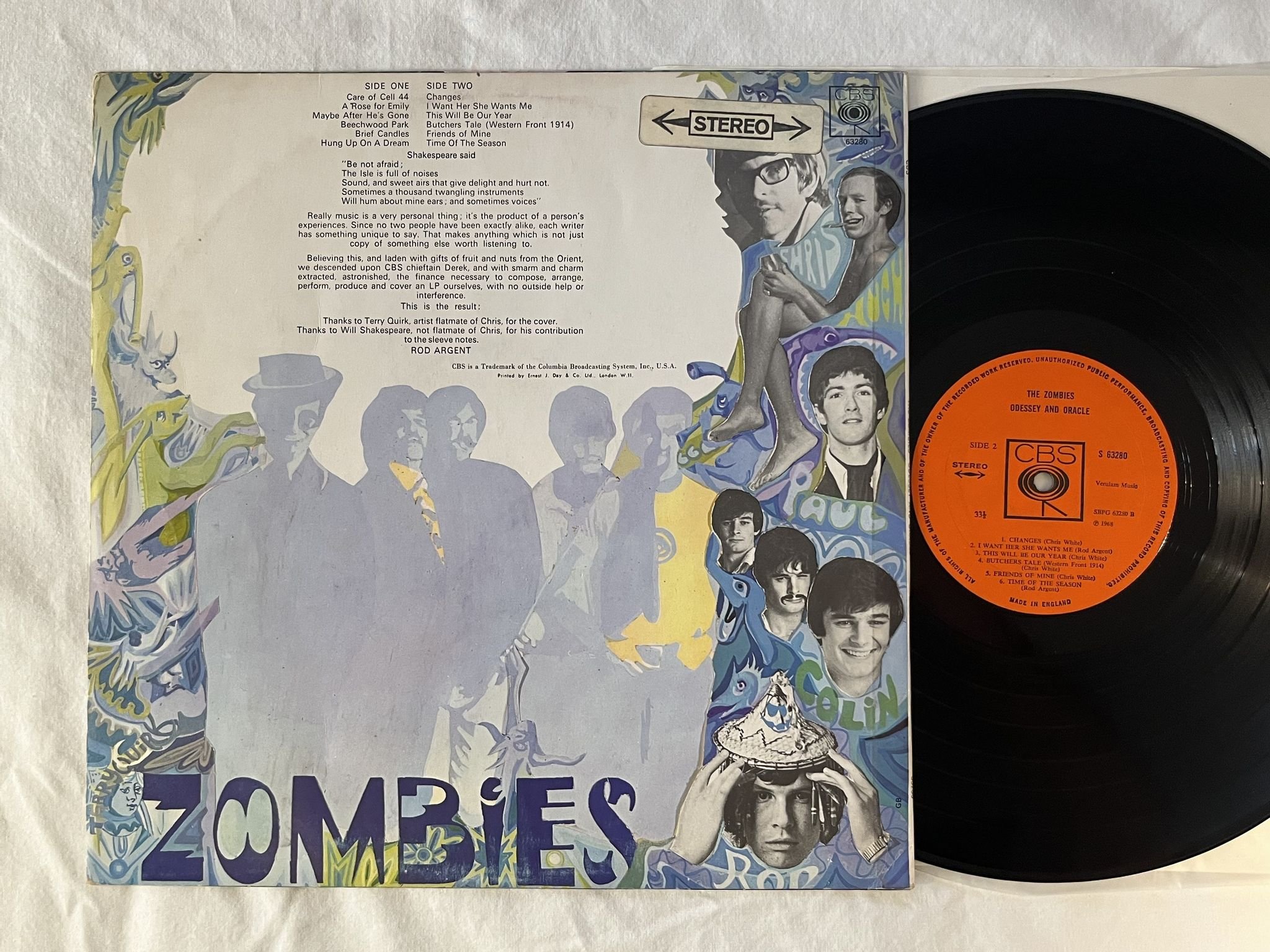Omslagsbild för skivan THE ZOMBIES Odessey And Oracle LP -68 UK CBS S 63280 ** MEGA RARE PSYCH **