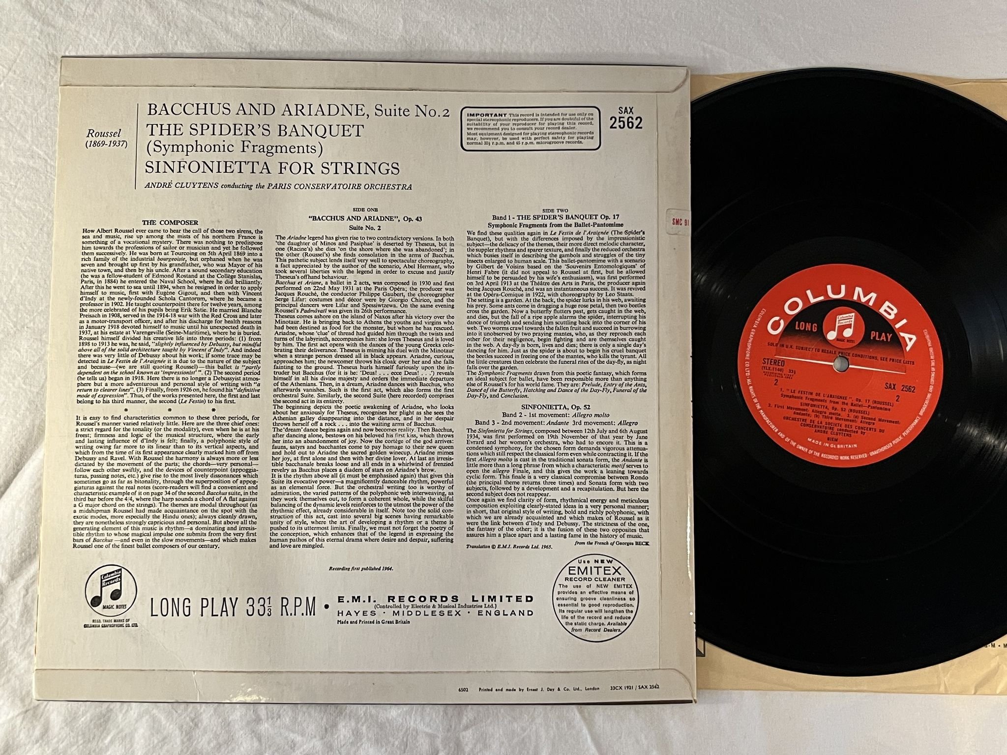 Omslagsbild för skivan ANDRE CLUYTENS Sinfonietta For Strings LP -65 UK COLUMBIA SAX 2562