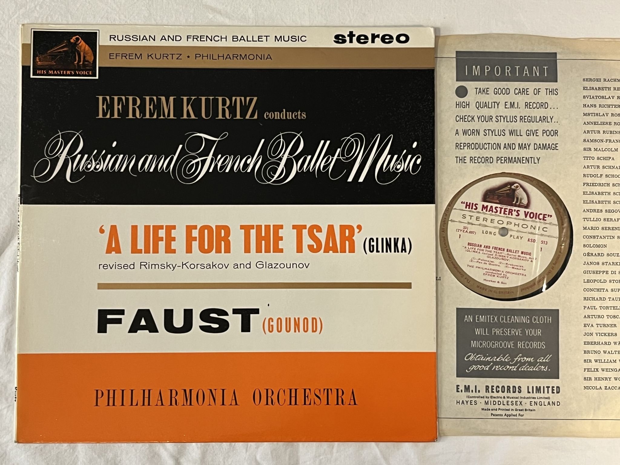 Omslagsbild för skivan EFREM KURTZ russian and french ballet music LP -63 UK HMV ASD 513