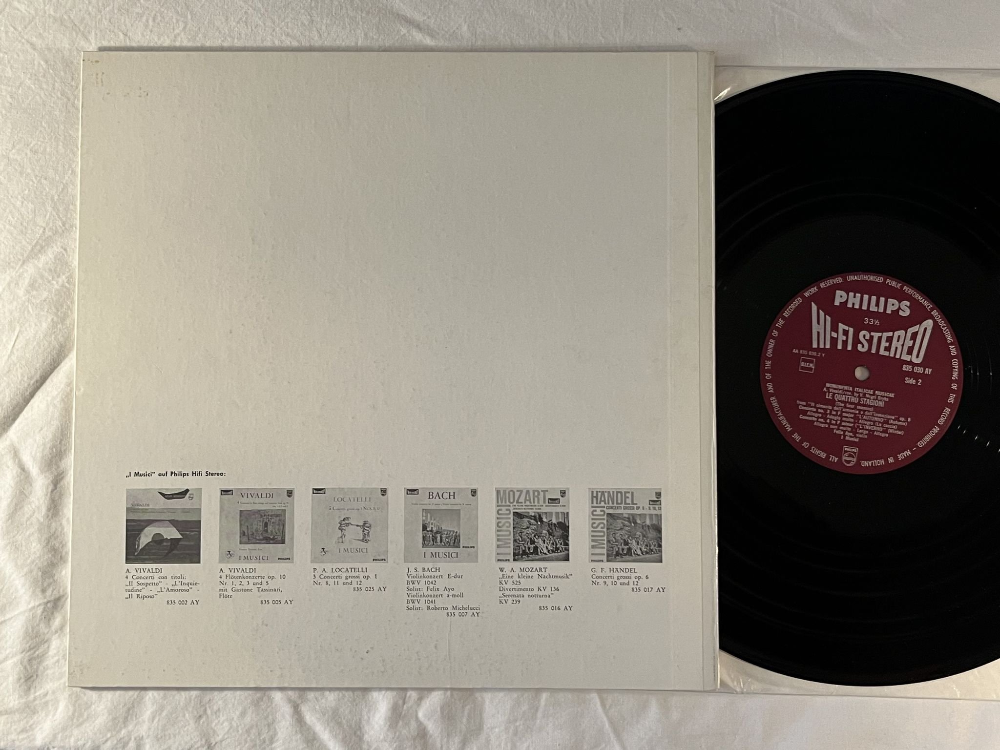 Omslagsbild för skivan I MUSICI Vivaldi: Le Quattro Stagioni LP -59 Hol PHILIPS 835030 AY HIFI Stereo