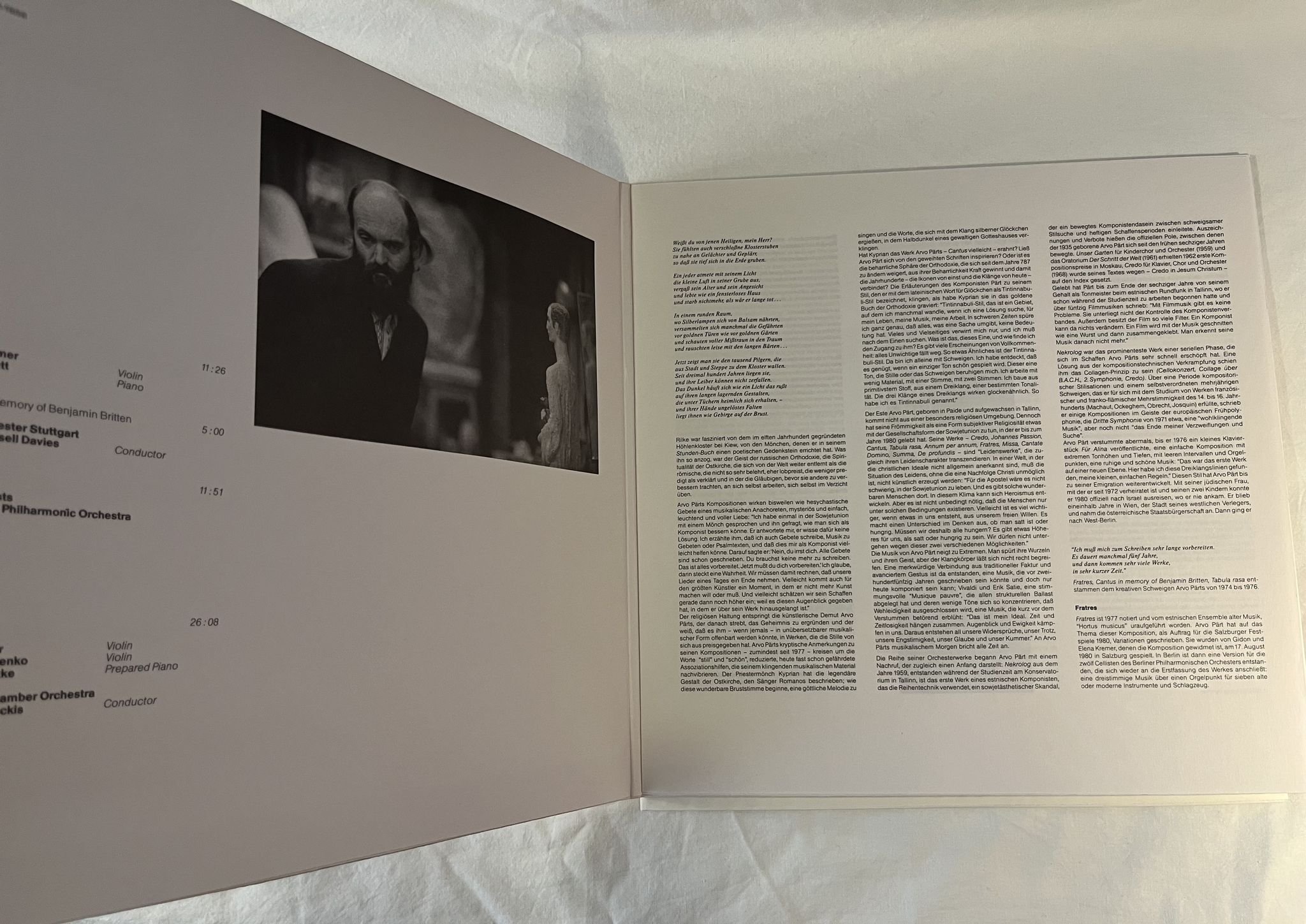 Omslagsbild för skivan ARVO PÄRT Tabula Rasa 2xLP Ger ECM NEW SERIES 817 764-1 *** RARE ***