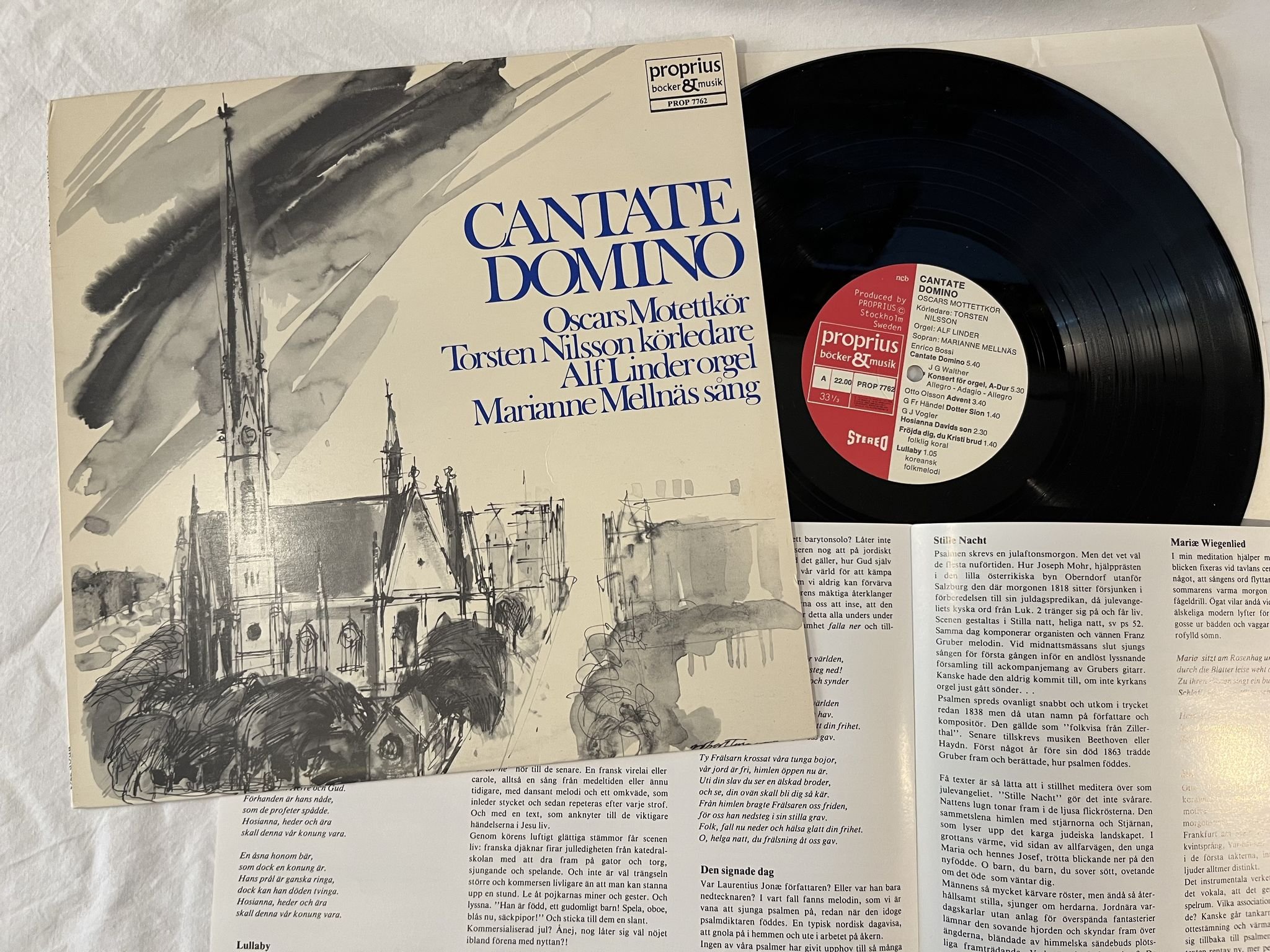 Omslagsbild för skivan OSCARS MOTETTKÖR cantate domino LP Swe PROPRIUS PROP 7762 * Audiophile *