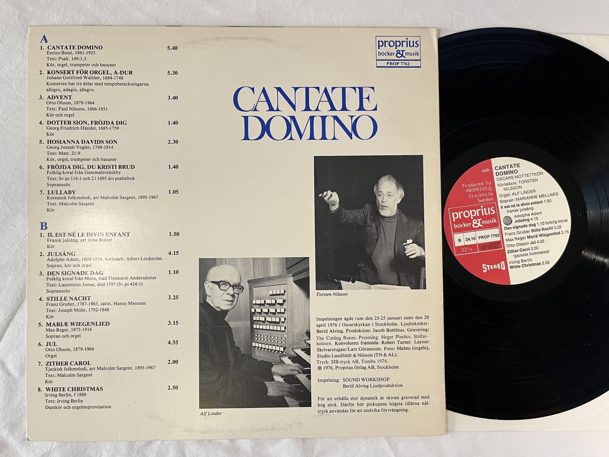 Omslagsbild för skivan OSCARS MOTETTKÖR cantate domino LP Swe PROPRIUS PROP 7762 * Audiophile *