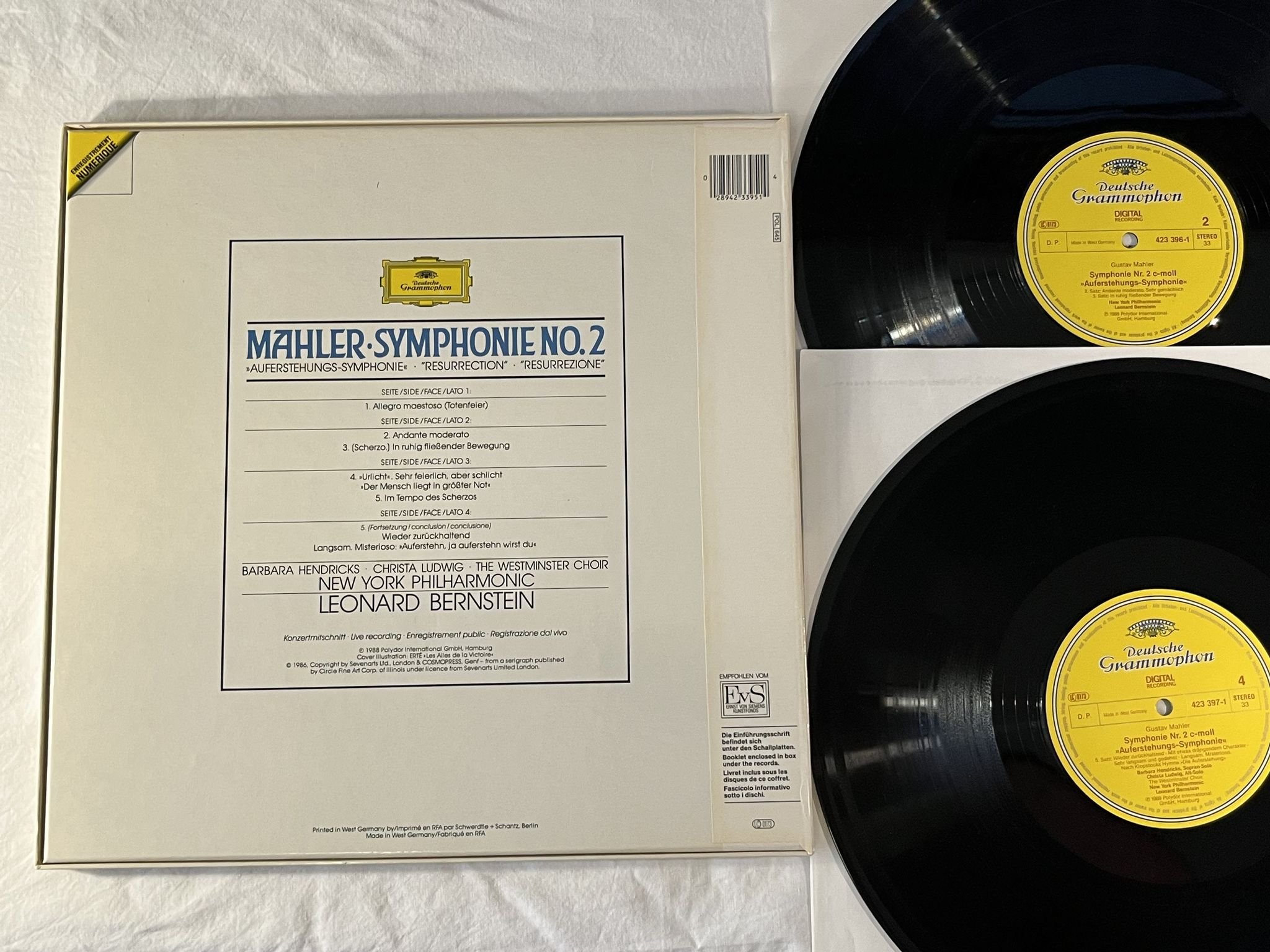 Omslagsbild för skivan BERNSTEIN Mahler: Symphonie No. 2 2xLP Box Set -88 Ger DGG 423 395-1
