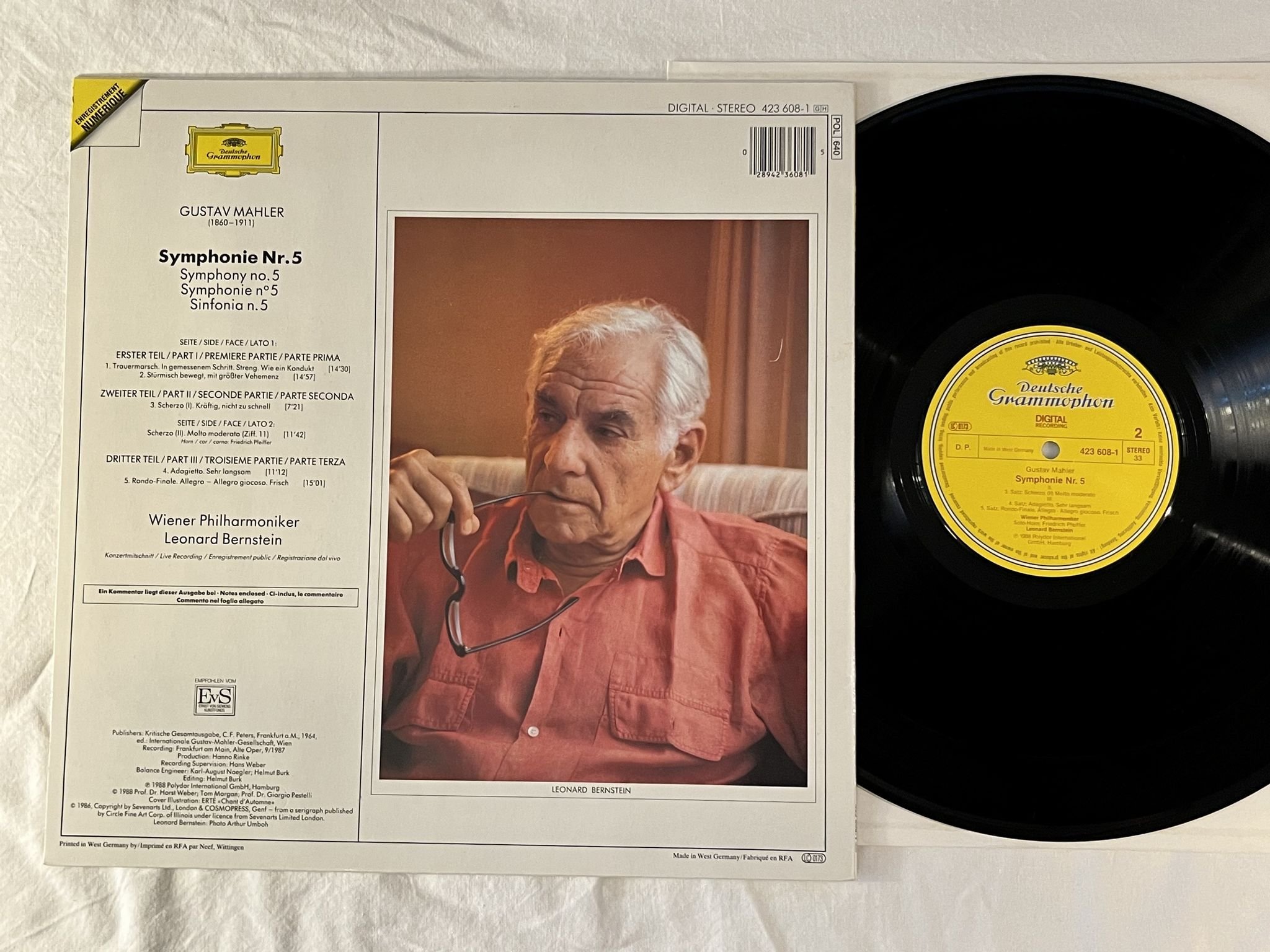 Omslagsbild för skivan BERNSTEIN Mahler: Symphonie No. 5 LP -89 Ger DGG 423 608-1