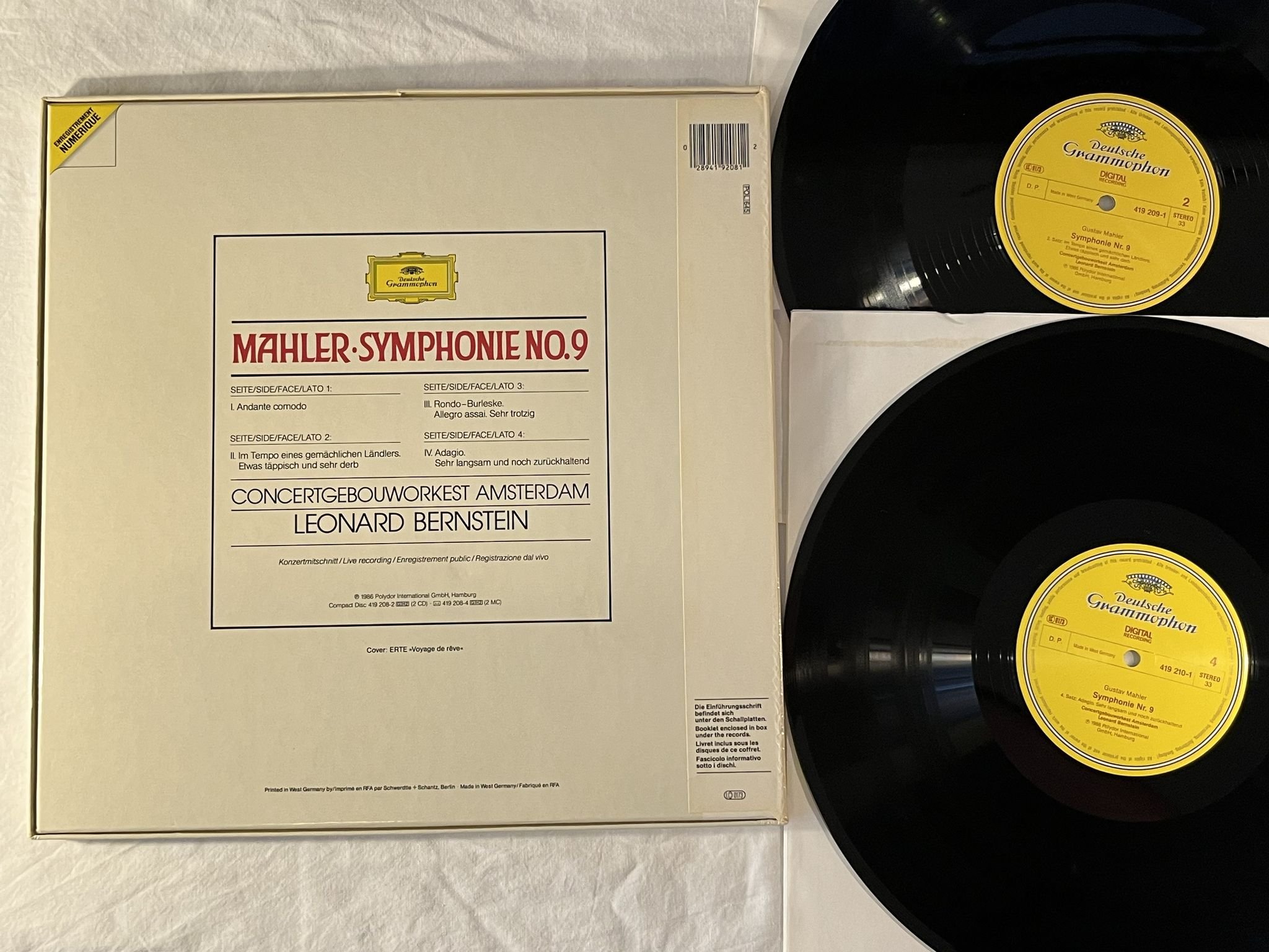 Omslagsbild för skivan BERNSTEIN Mahler: Symphonie No. 9 2xLP Box Set -86 Ger DGG 419 208-1