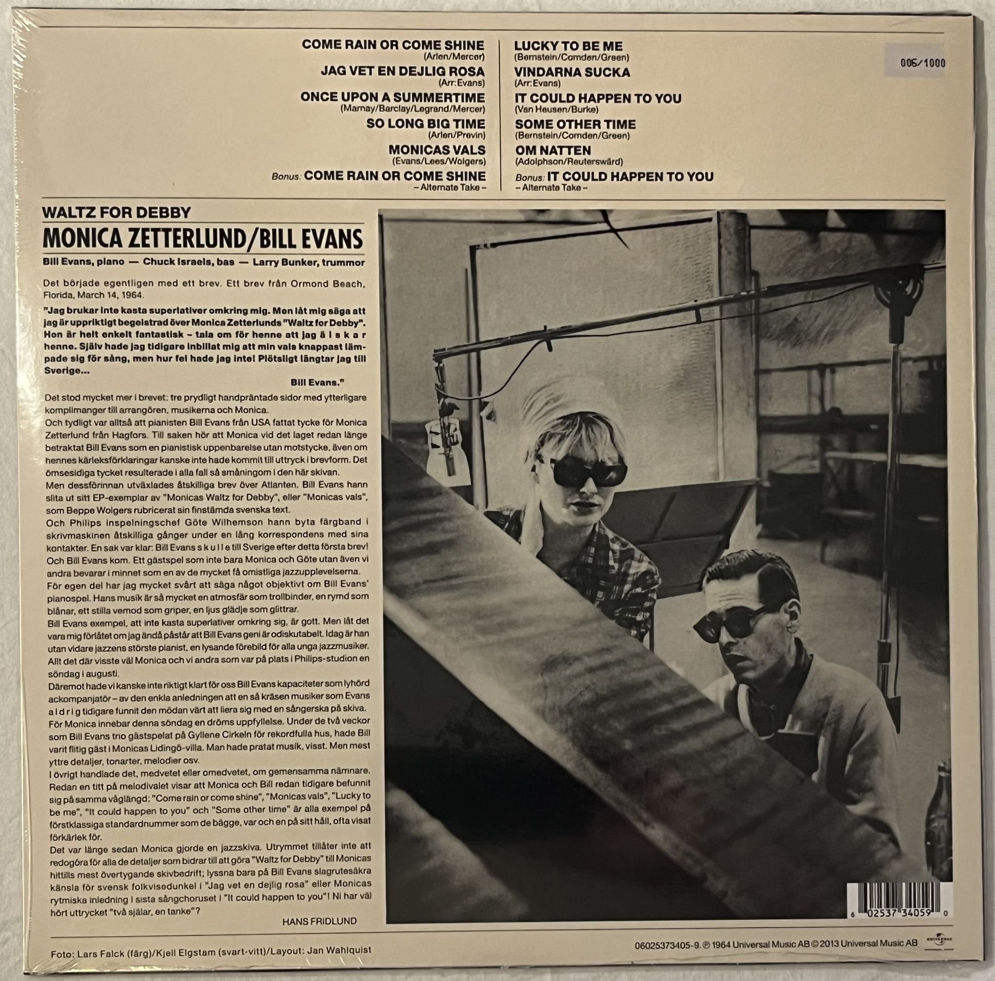 Omslagsbild för skivan MONICA ZETTERLUND waltz for debby LP re 2013 UNIVERSAL numbered 006/1000 Sealed