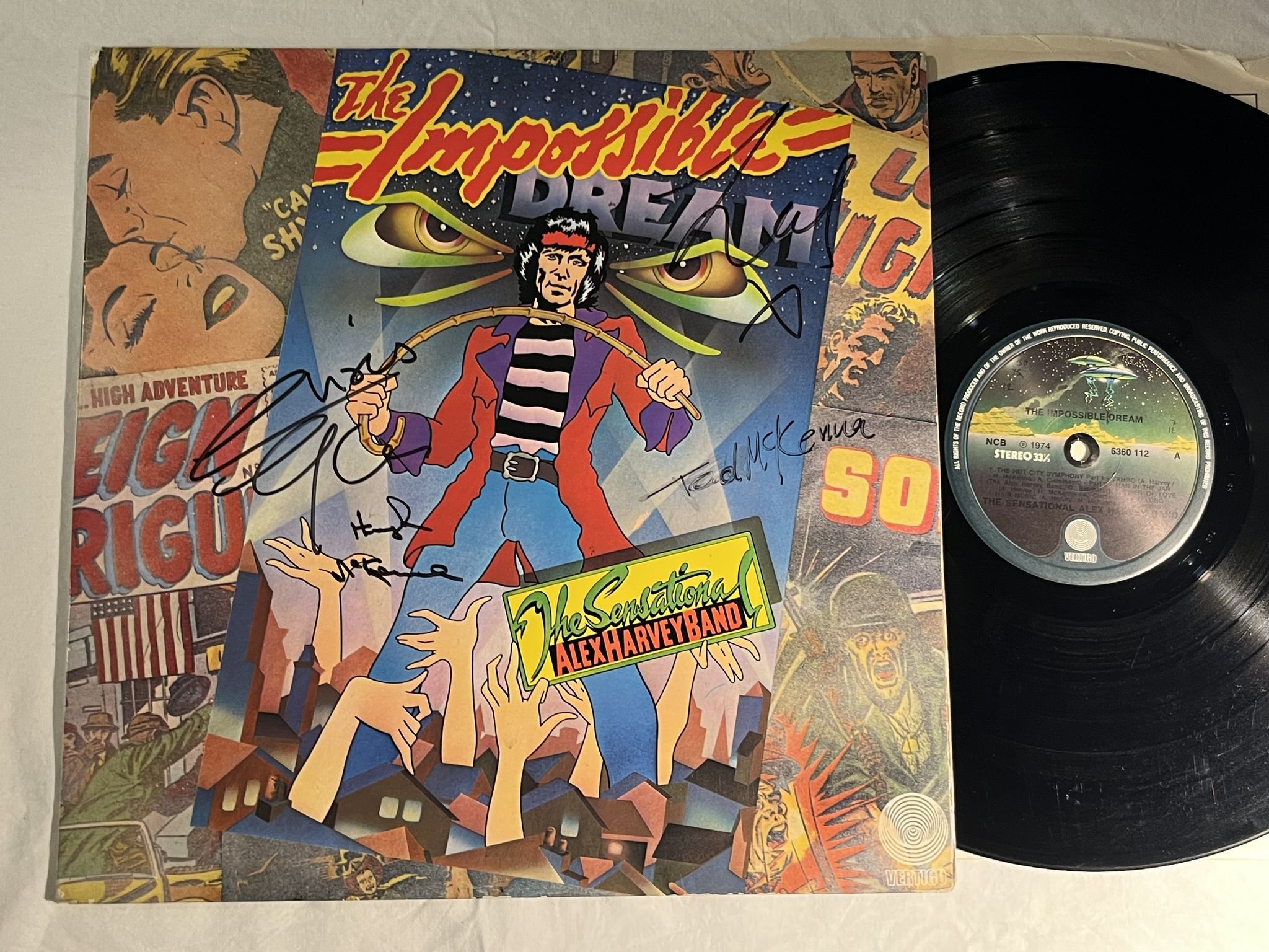Omslagsbild för skivan THE SENSATIONAL ALEX HARVEY BAND the impossible LP -74 ncb *** SIGNED COVER ***