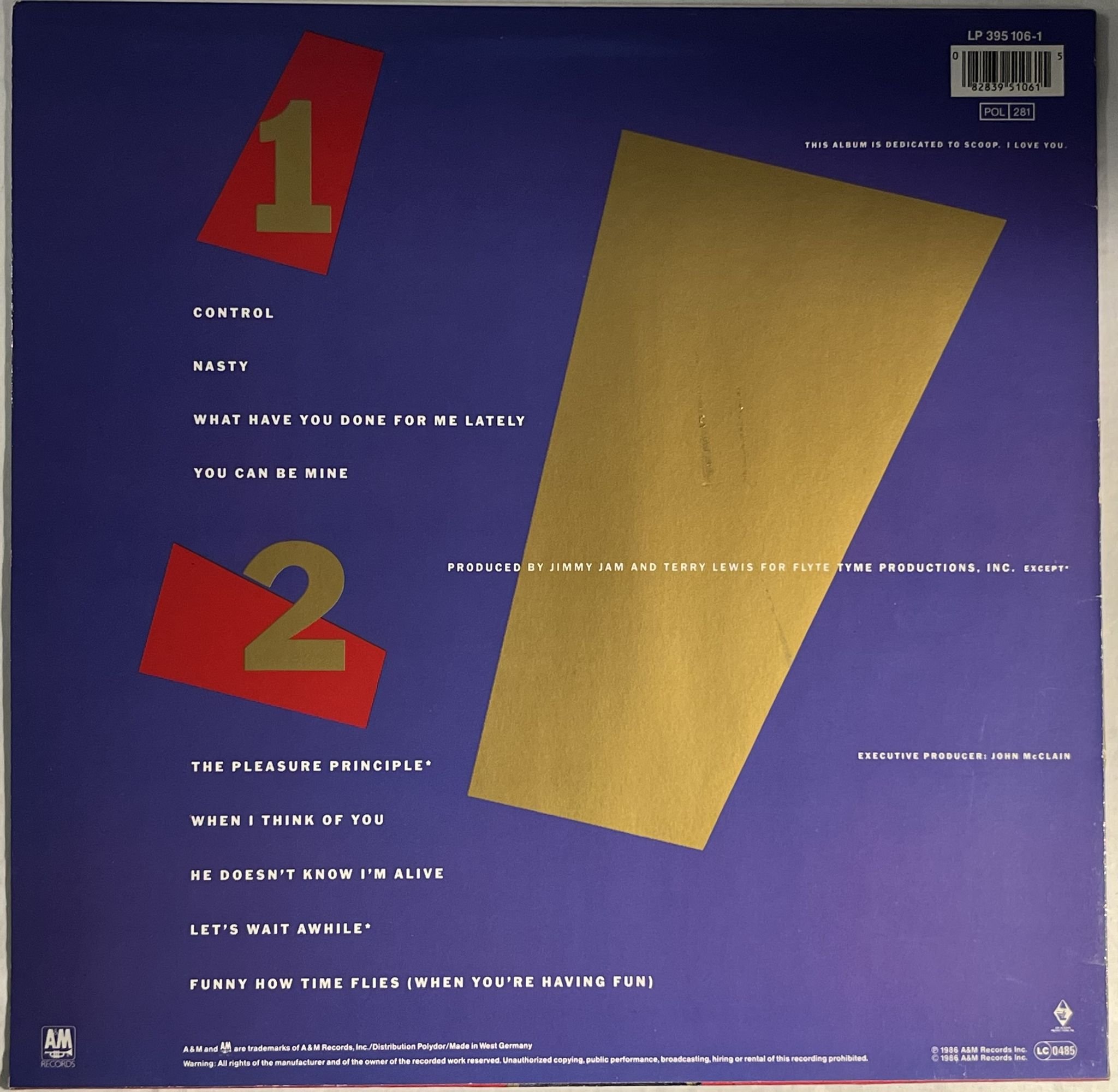 Omslagsbild för skivan JANET JACKSON control * cover only * SIGNED BY JANET WITH A GOLD PEN !!!