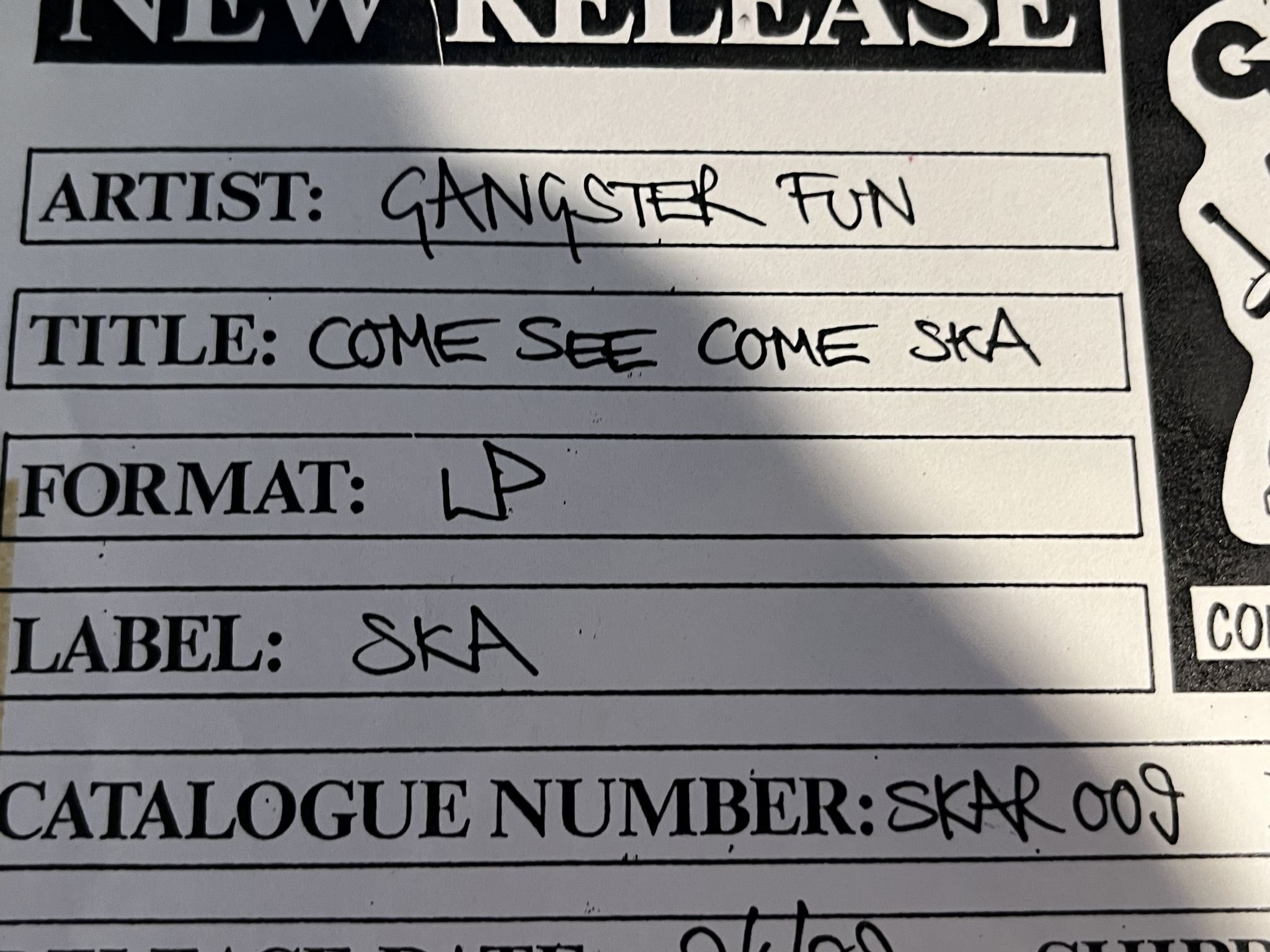 Omslagsbild för skivan GANGSTER FUN Come See Come Ska LP -89 UK SKAR 009 *** TEST PRESSING ***