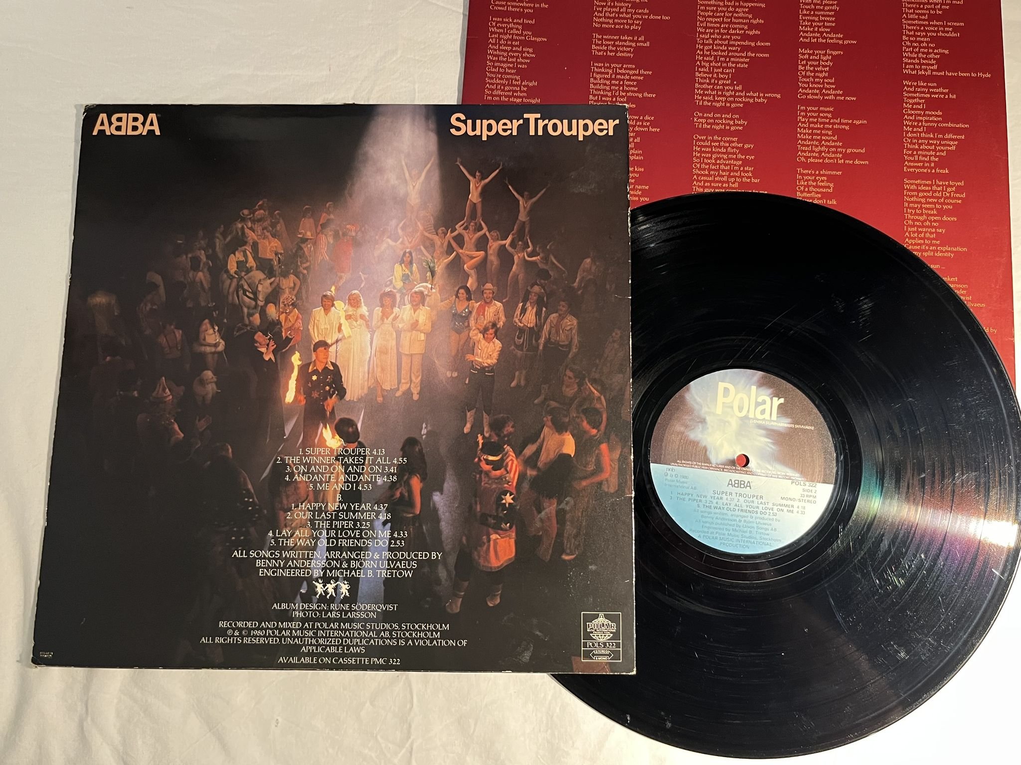 Omslagsbild för skivan ABBA super trouper LP -80 Swe POLAR POLS 322 *** SIGNED BY ALL 4 ***