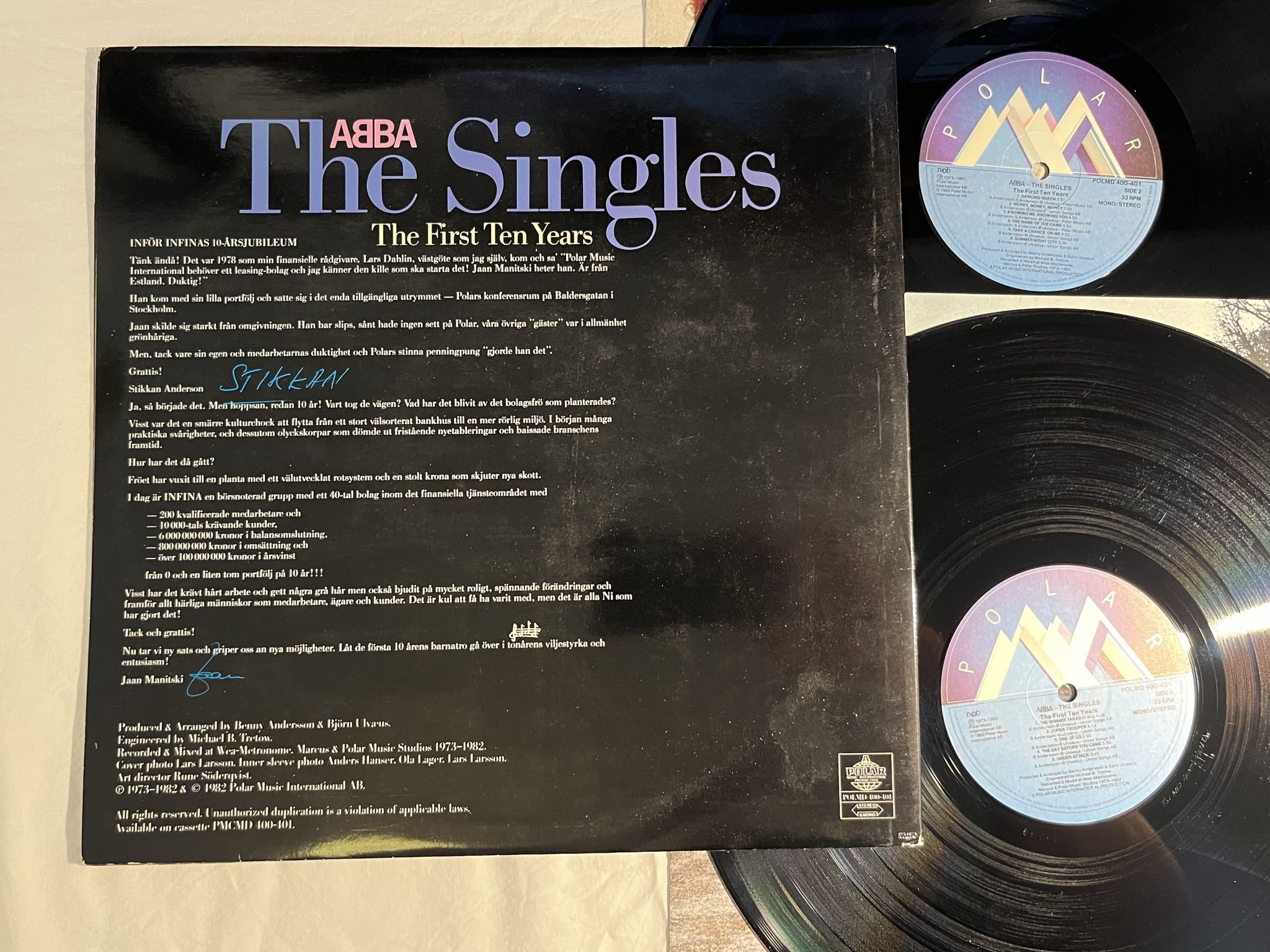 Omslagsbild för skivan ABBA the singles 2xLP -82 POLAR POLMD 400-401 ** 10-ÅRSJUBILEUM **