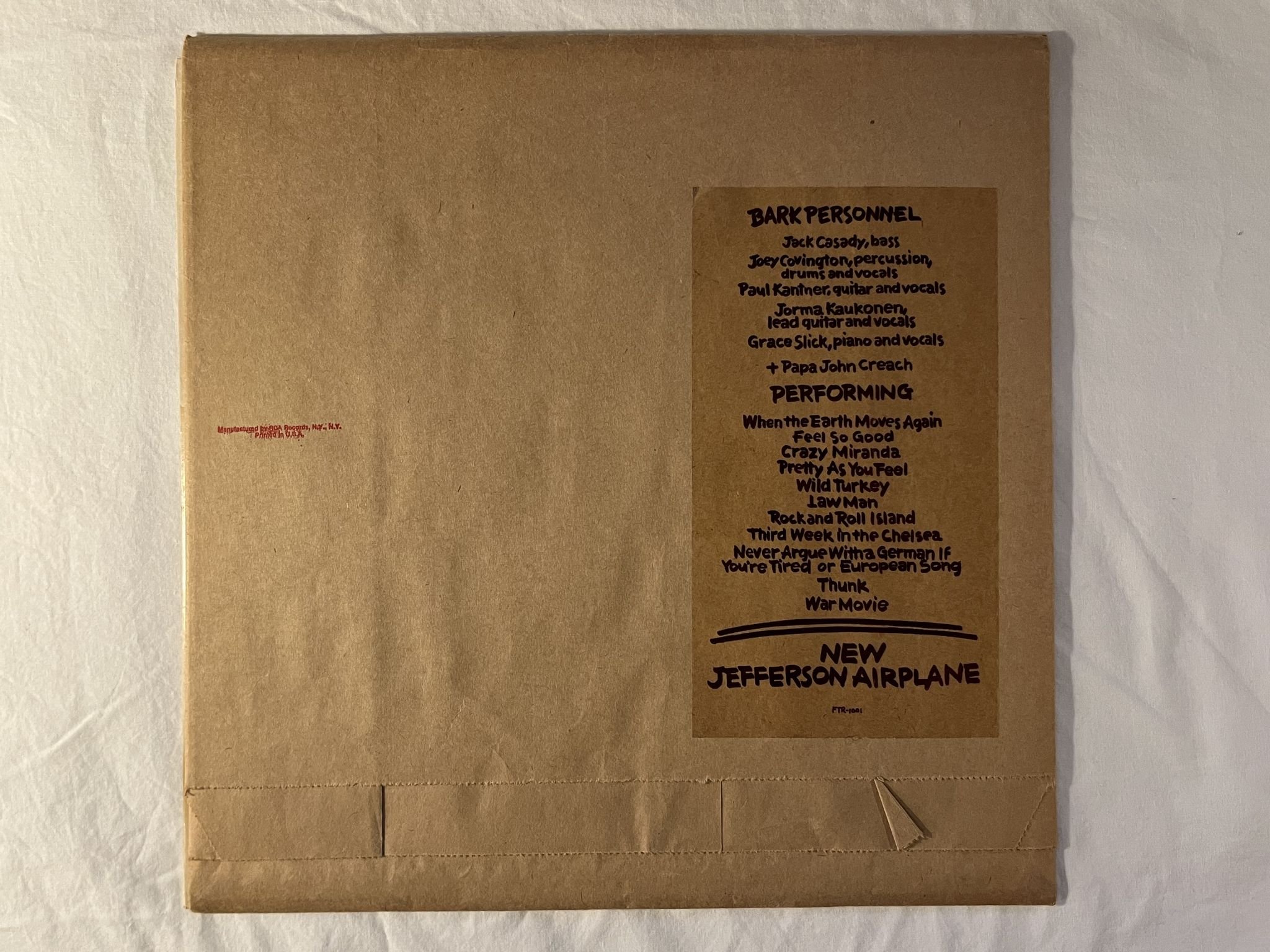 Omslagsbild för skivan JEFFERSON AIRPLANE Bark LP US GRUNT FTR-1001