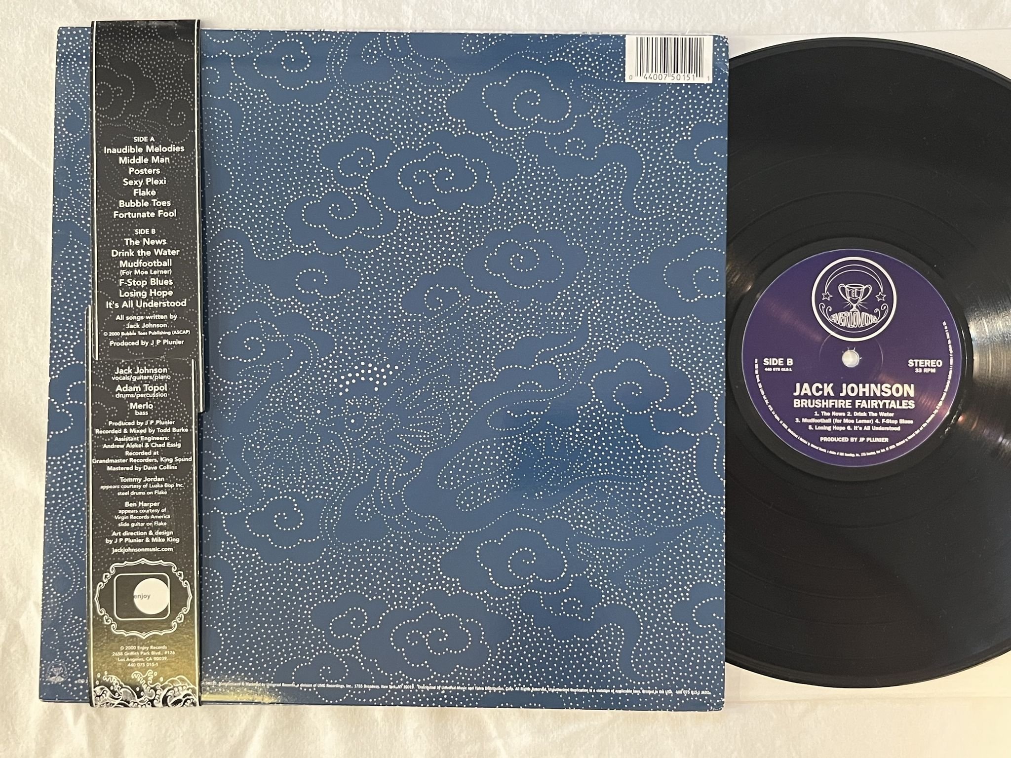 Omslagsbild för skivan JACK JOHNSON Brushfire Fairytales LP re EVERLOVING 440 075 015-1