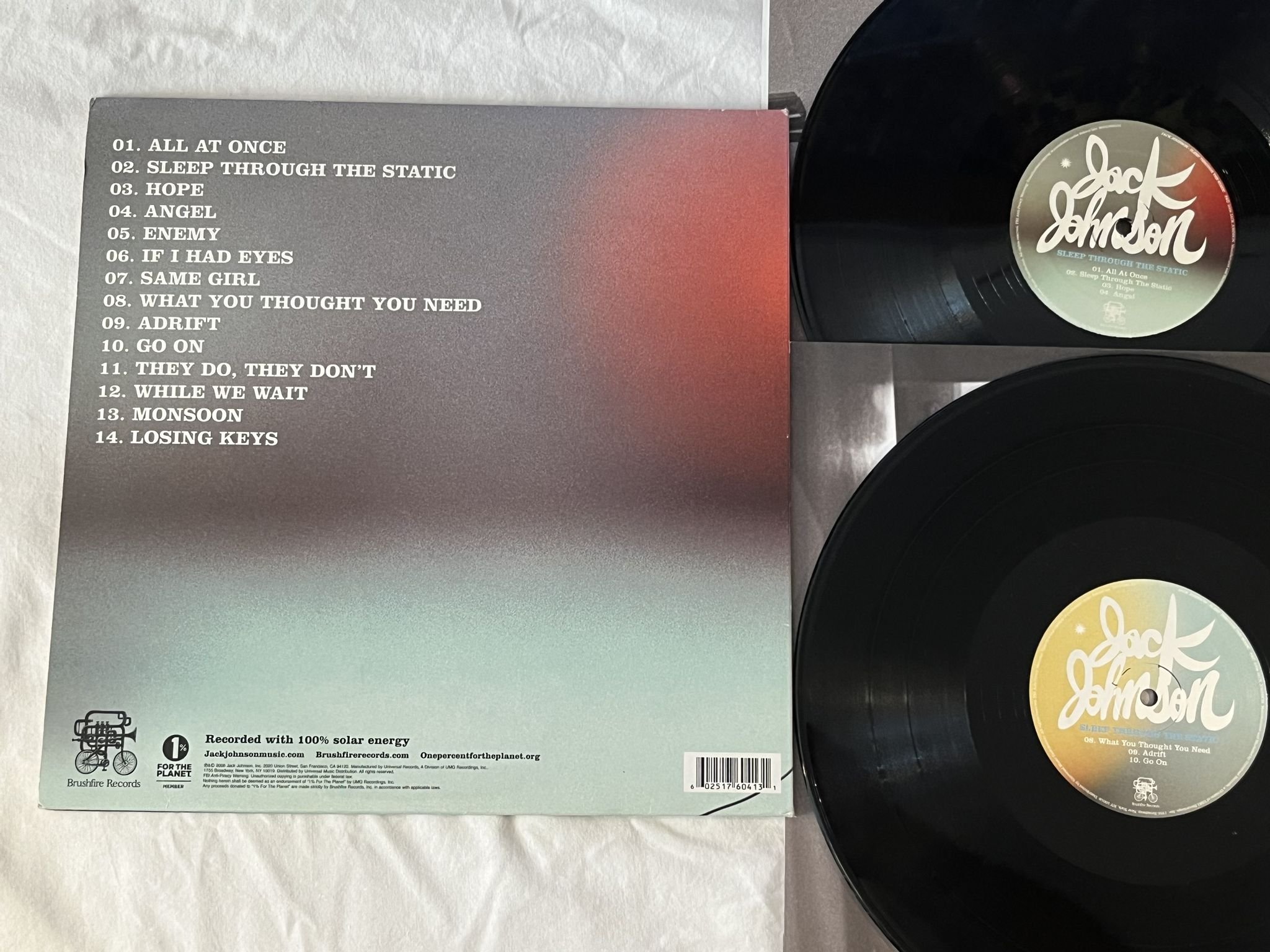 Omslagsbild för skivan JACK JOHNSON Sleep Through The Static 2xLP BRUSHFIRE B0010580-01