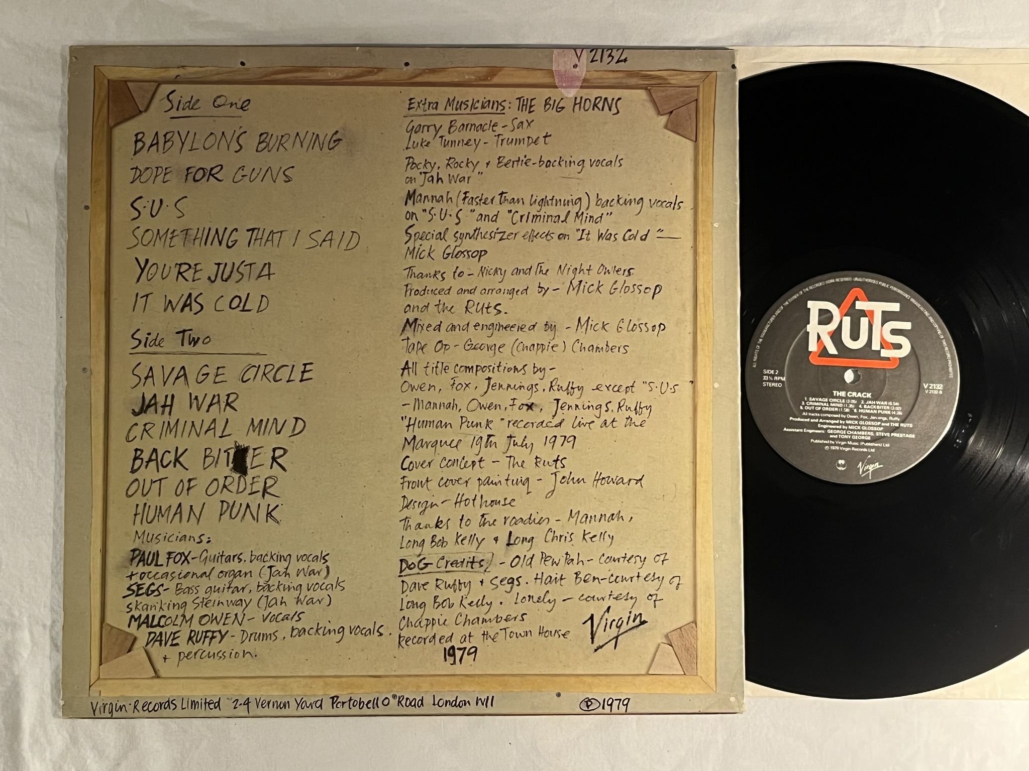 Omslagsbild för skivan RUTS the crack LP -79 UK VIRGIN V 2132