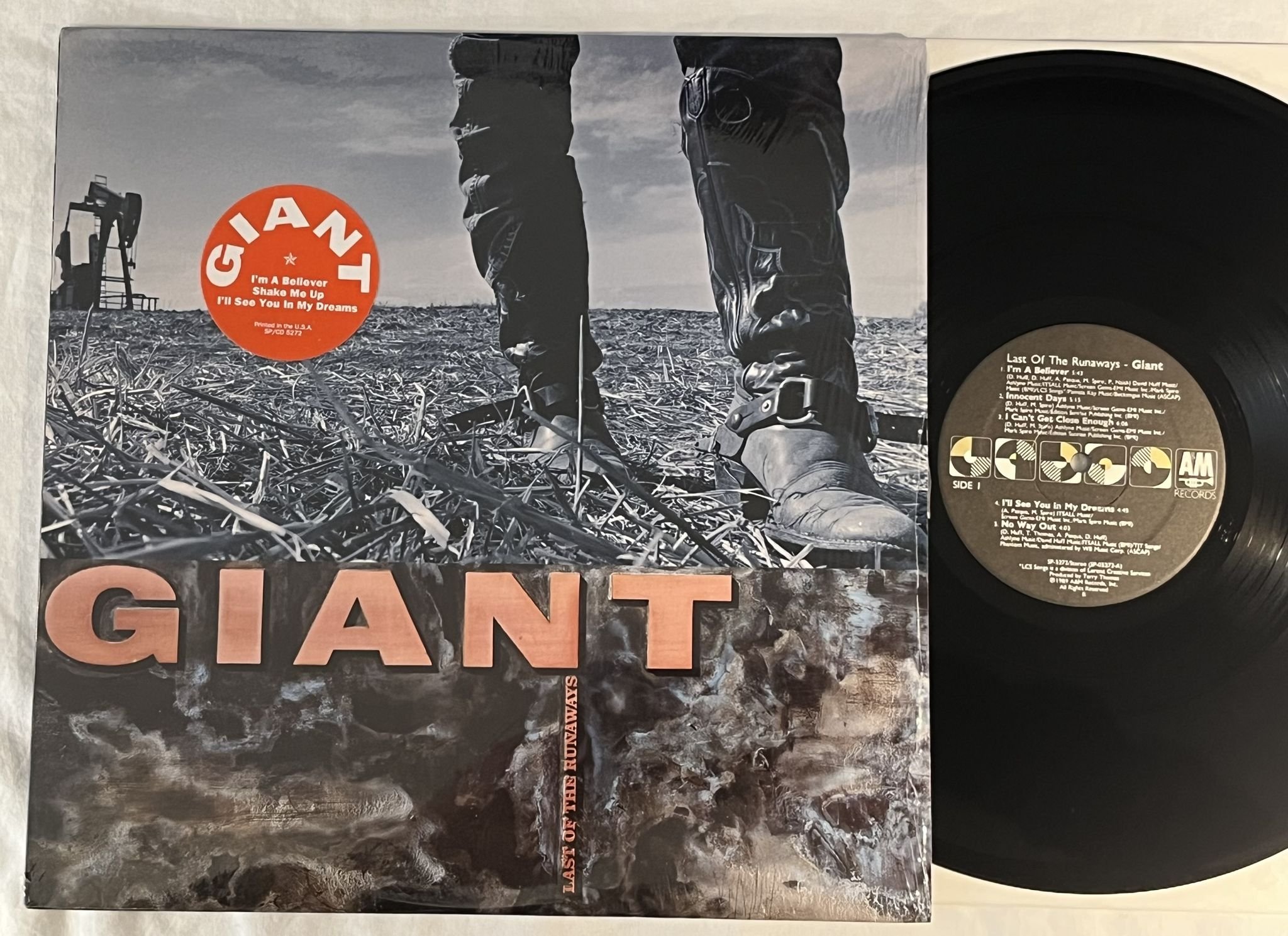 Omslagsbild för skivan GIANT Last Of The Runaways LP -89 US A&M SP-5272 *** Hype sticker ***
