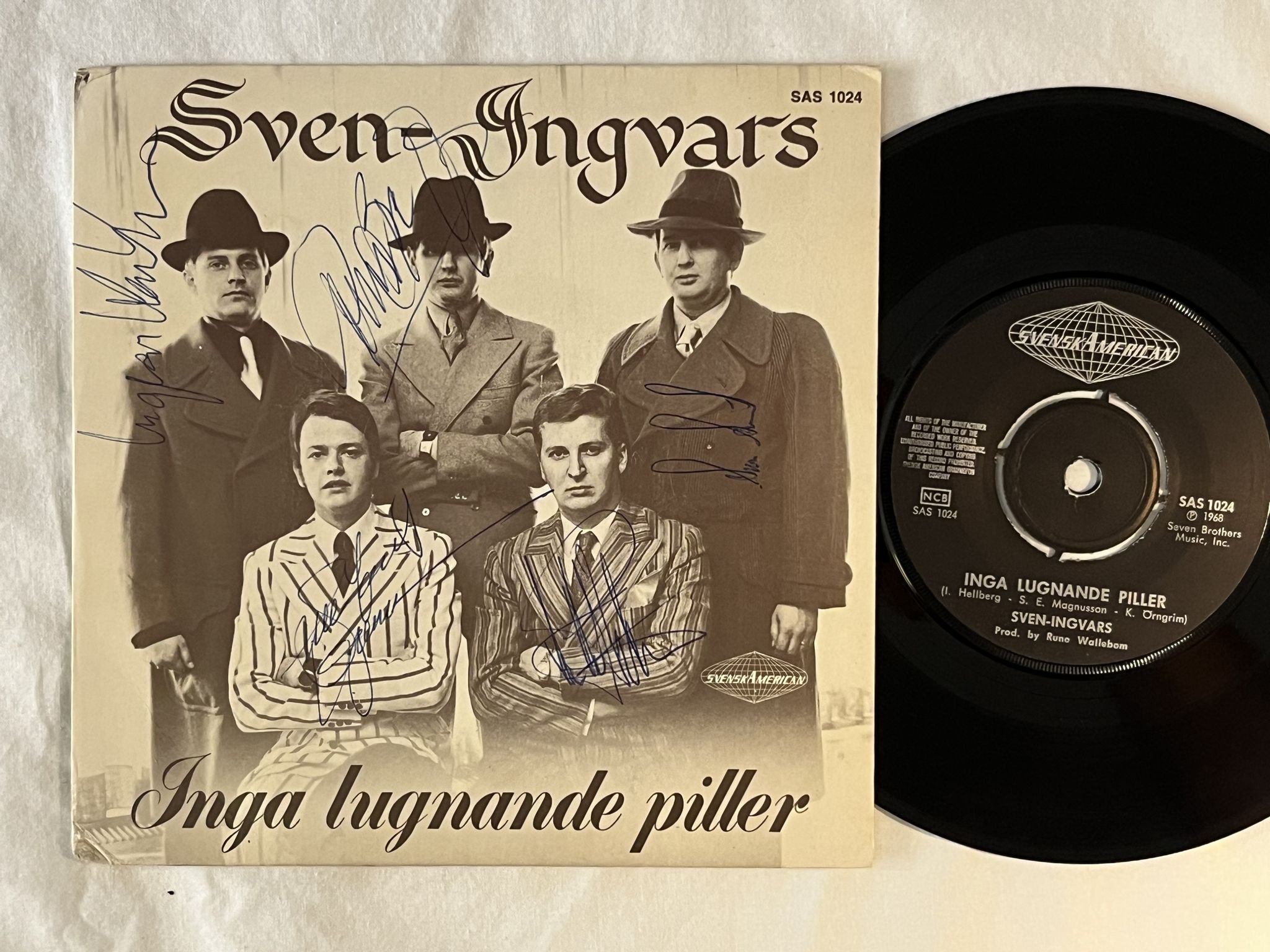 Omslagsbild för skivan SVEN-INGVARS inga lugnande piller 7" -68 SVENSK AMERICAN SAS 1024 ** SIGNED **