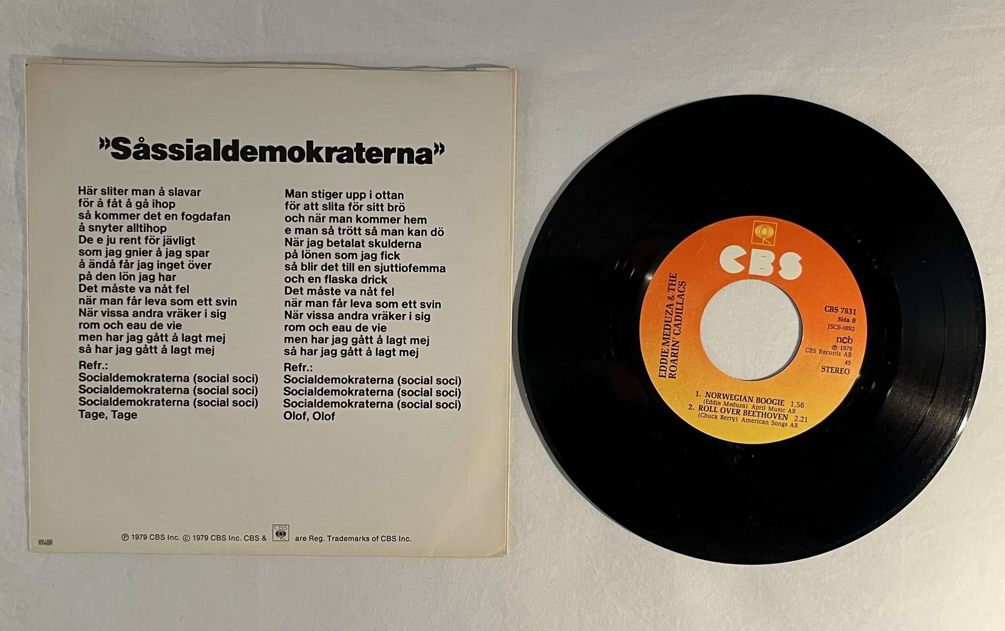Omslagsbild för skivan EDDIE MEDUZA såssialdemokraterna 7" -79 Swe CBS 7831