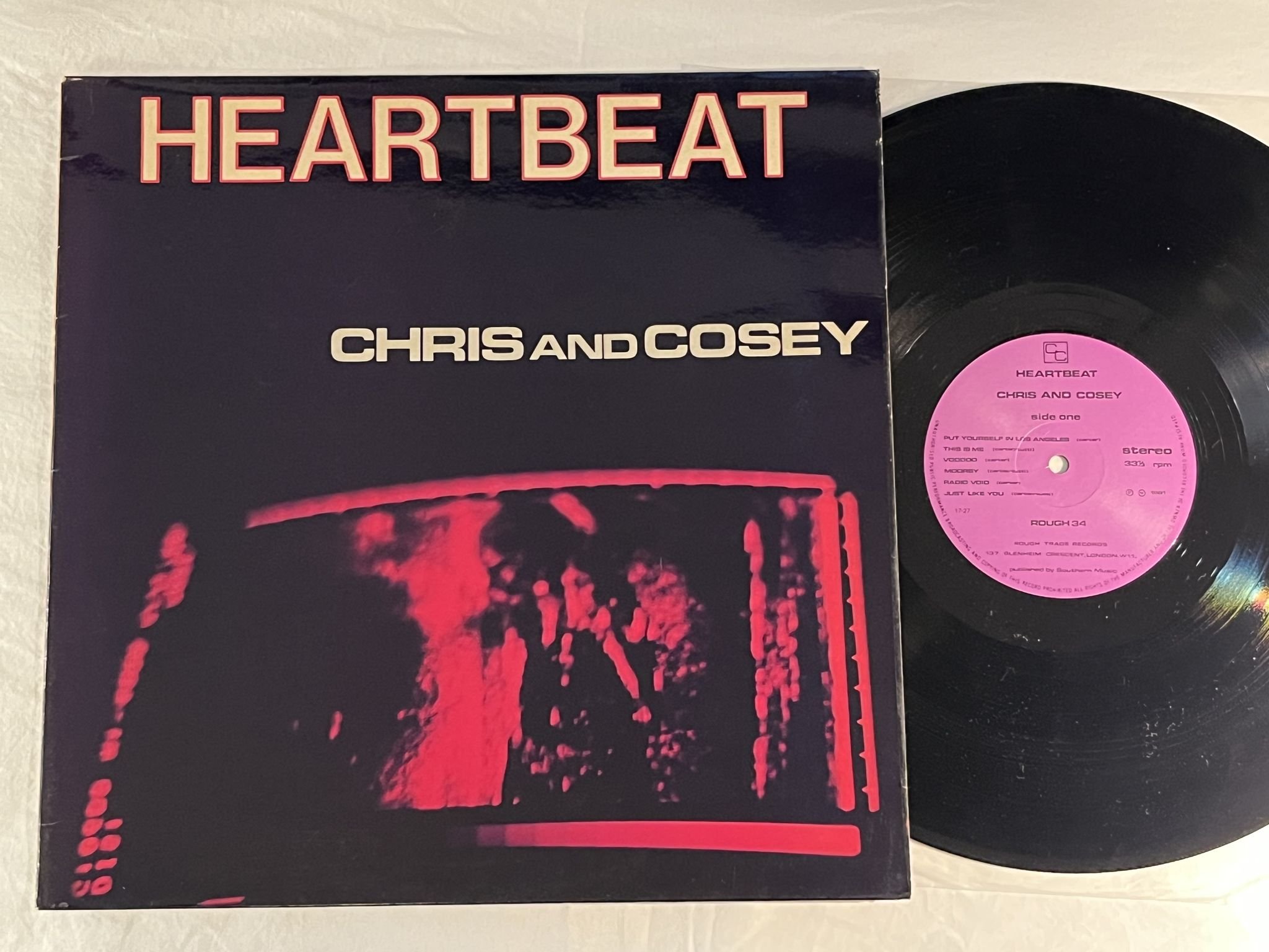Omslagsbild för skivan CHRIS AND COSEY heartbreak LP -81 UK ROUGH TRADE ROUGH 34