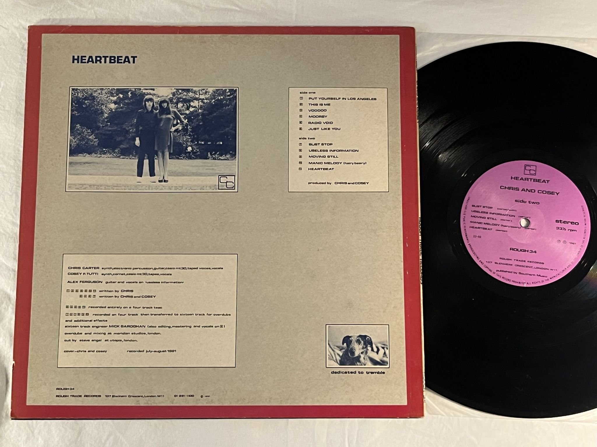 Omslagsbild för skivan CHRIS AND COSEY heartbreak LP -81 UK ROUGH TRADE ROUGH 34