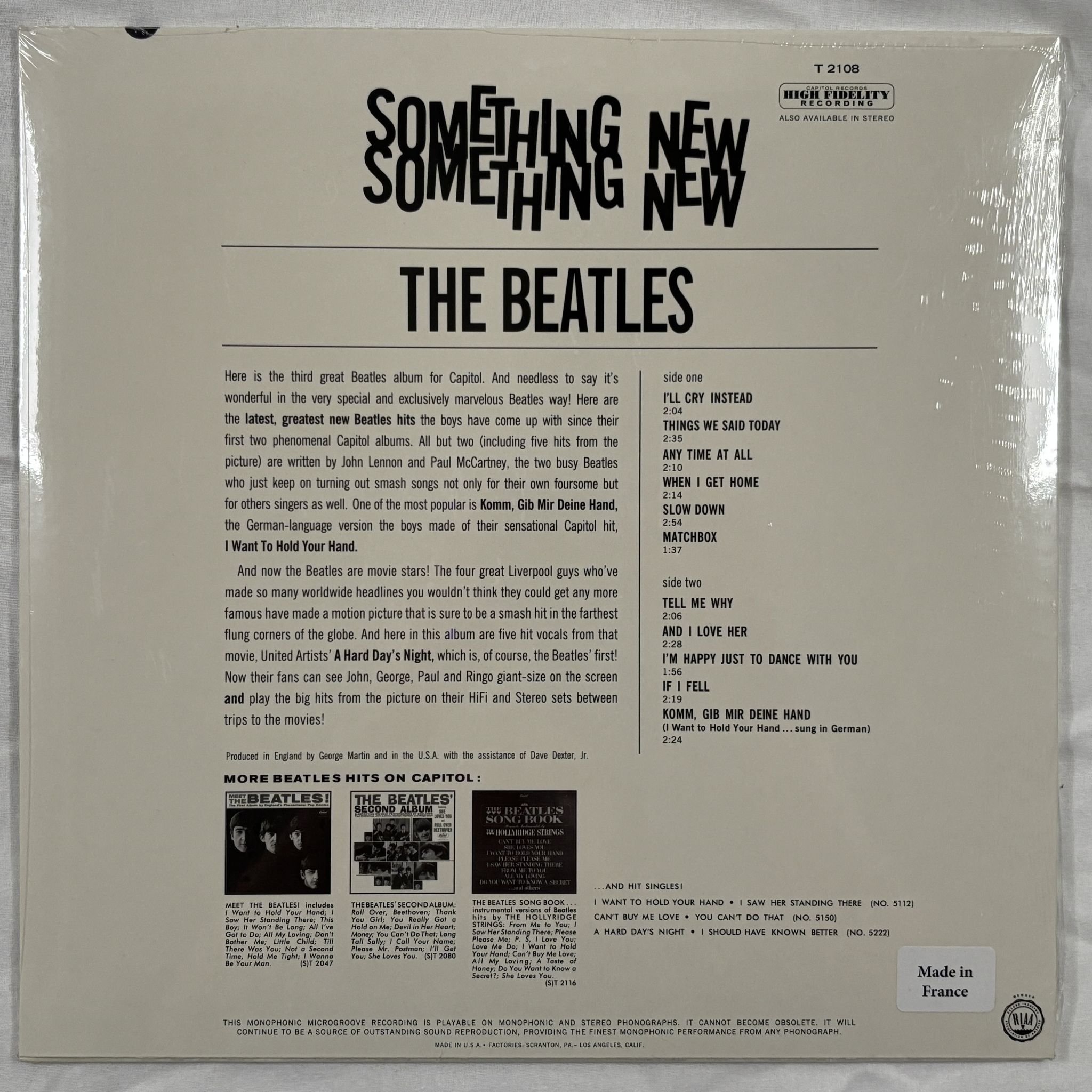 Omslagsbild för skivan THE BEATLES Something New LP- 2024 Capitol Records – T 2108