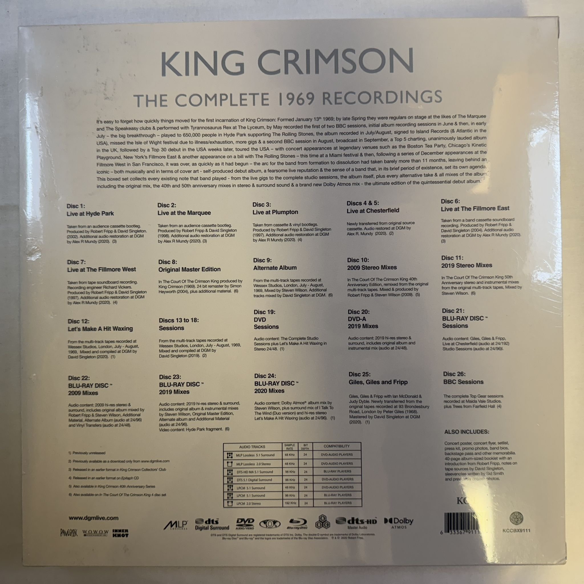 Omslagsbild för skivan KING CRIMSON the complete 1969 recordings LP-BOX -2020 KCCBX9111