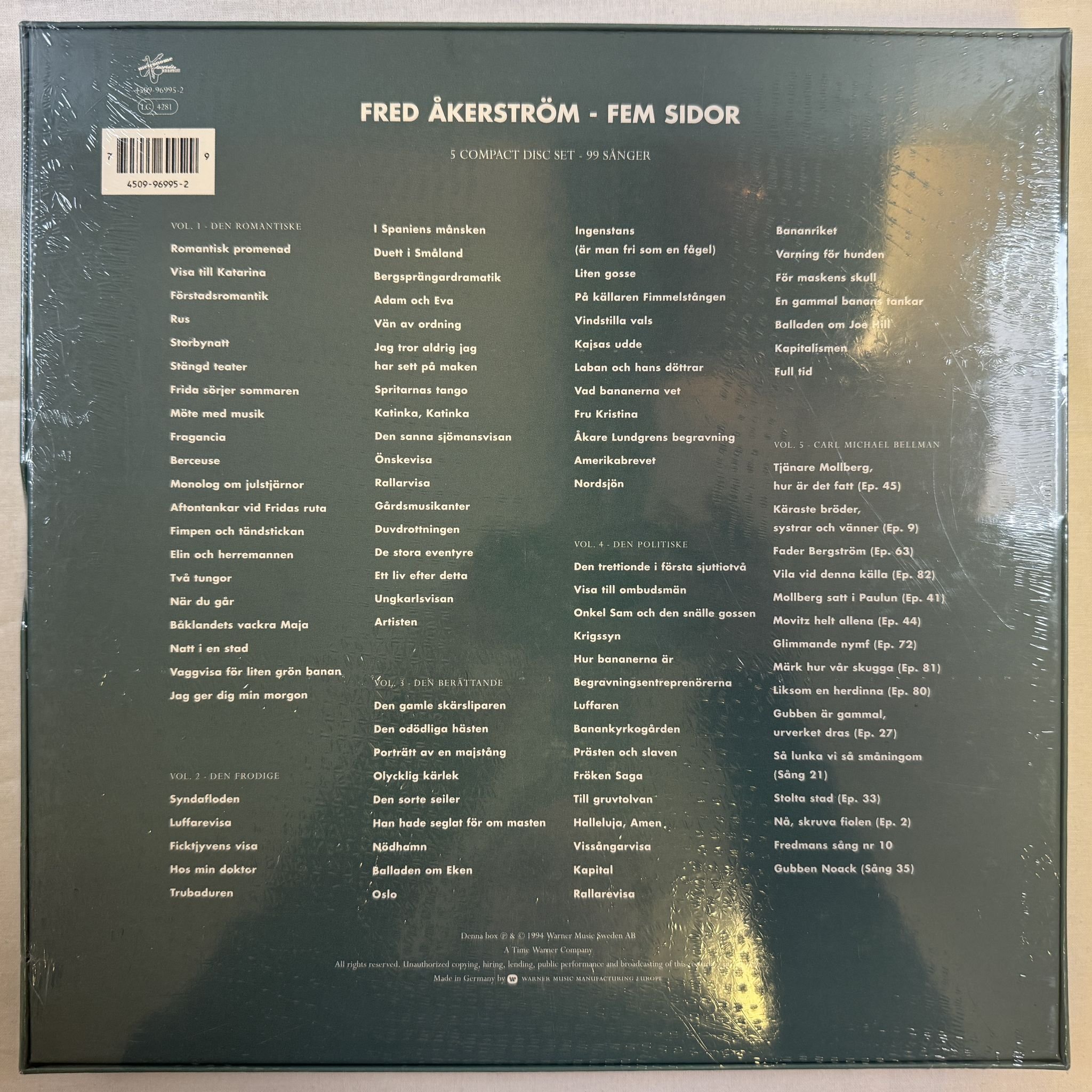 Omslagsbild för skivan FRED ÅKERSTRÖM fem sidor CD BOX -1994 Metronome 4509-96995-2