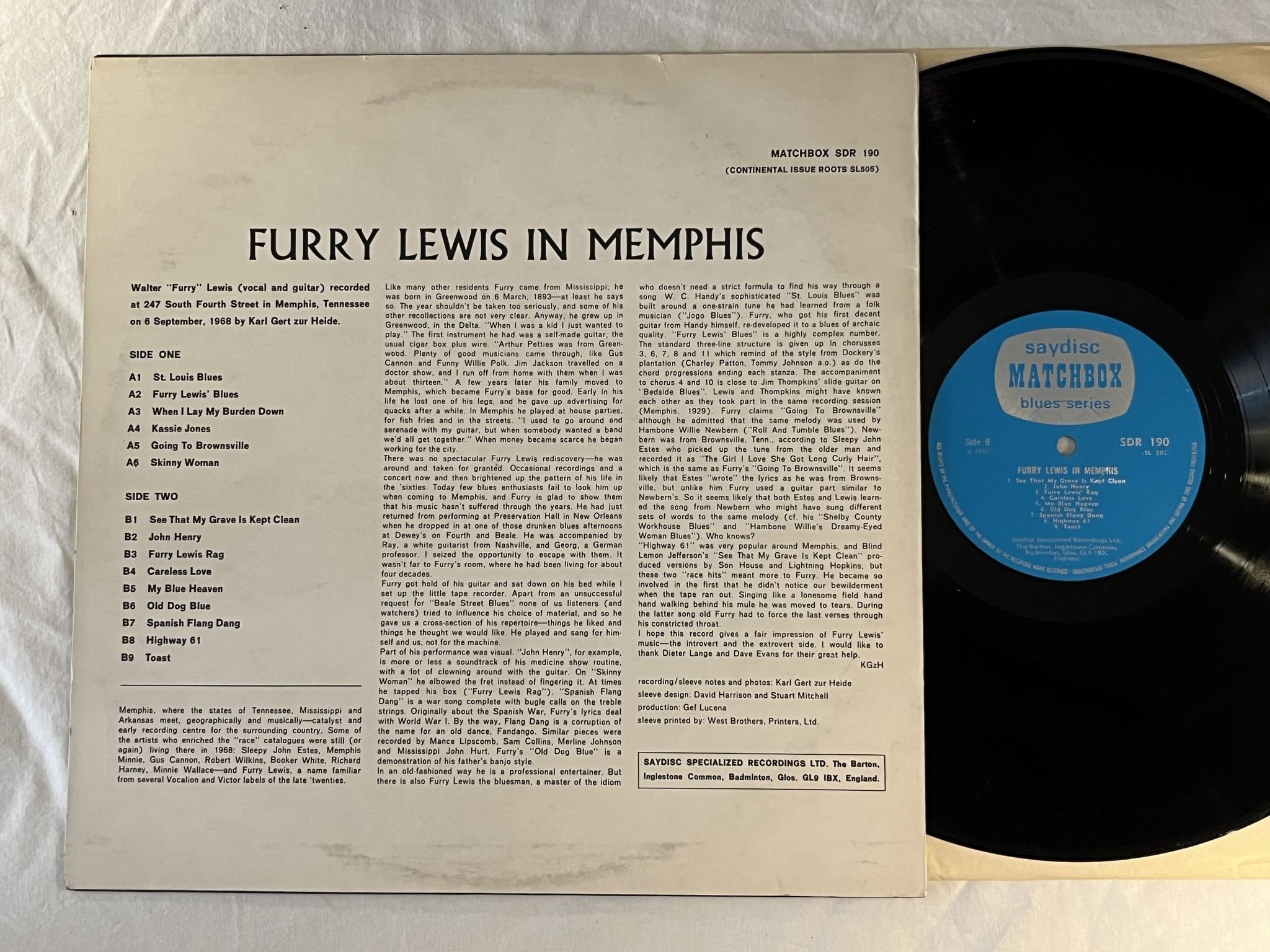 Omslagsbild för skivan FURRY LEWIS in Memphis LP -70 UK SAYDISC MATCHBOX SDR 190