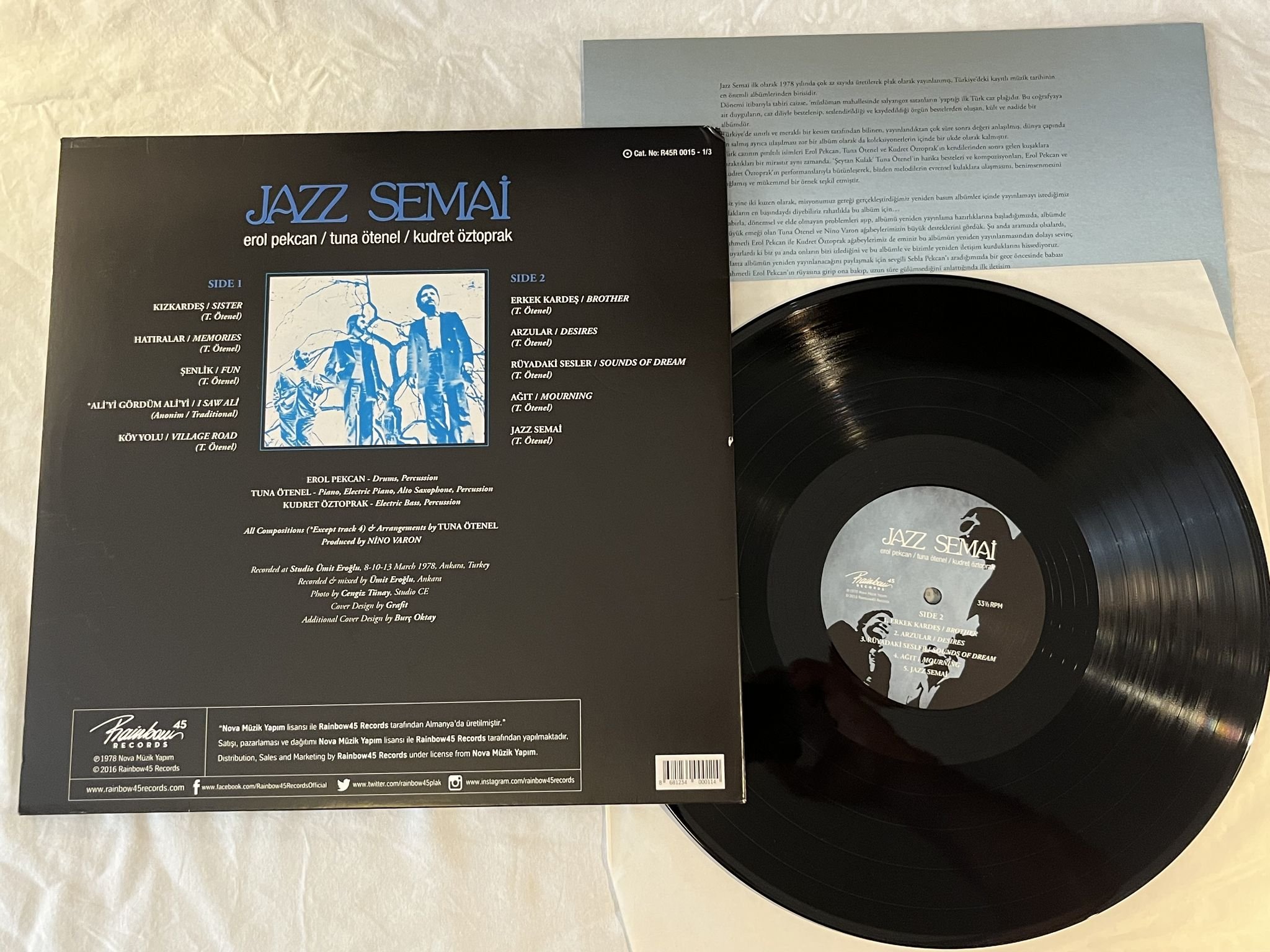 Omslagsbild för skivan Erol Pekcan, Tuna Ötenel, Kudret Öztoprak – Jazz Semai LP -78/2016 Turkey