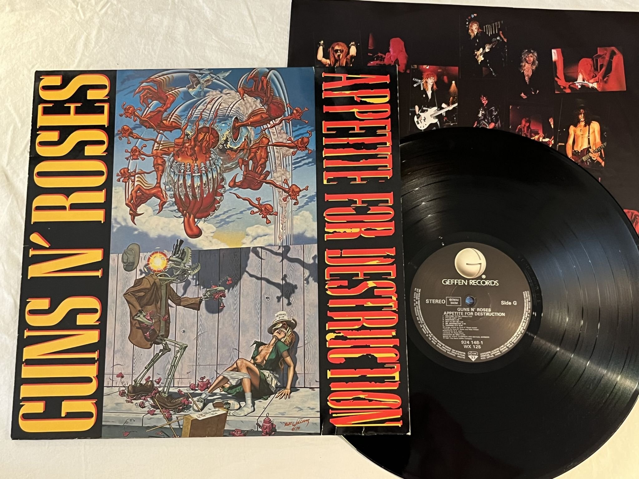 Omslagsbild för skivan GUNS N ROSES appetite for destruction LP -87 Ger GEFFEN 924 148-1 ** CLASSIC **