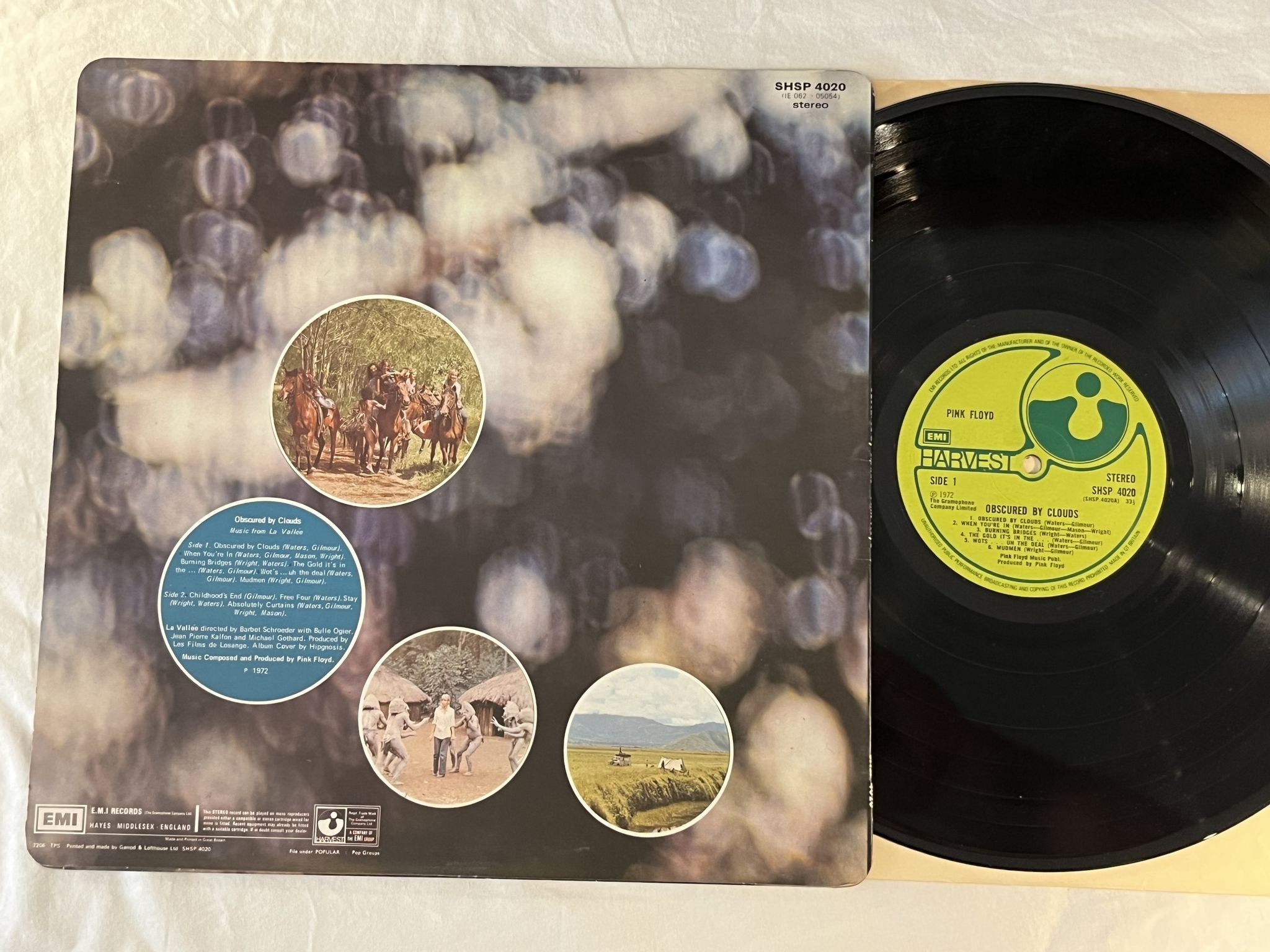Omslagsbild för skivan PINK FLOYD Obscured By Clouds LP -72 UK HARVEST SHSP 4020