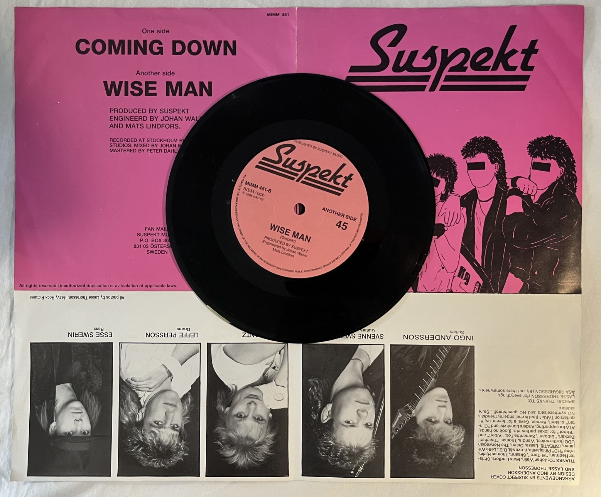 Omslagsbild för skivan SUSPEKT Coming Down 7" -86 Swe FRÖSÖ MUSIK AB MIMM 451 *** METAL ***