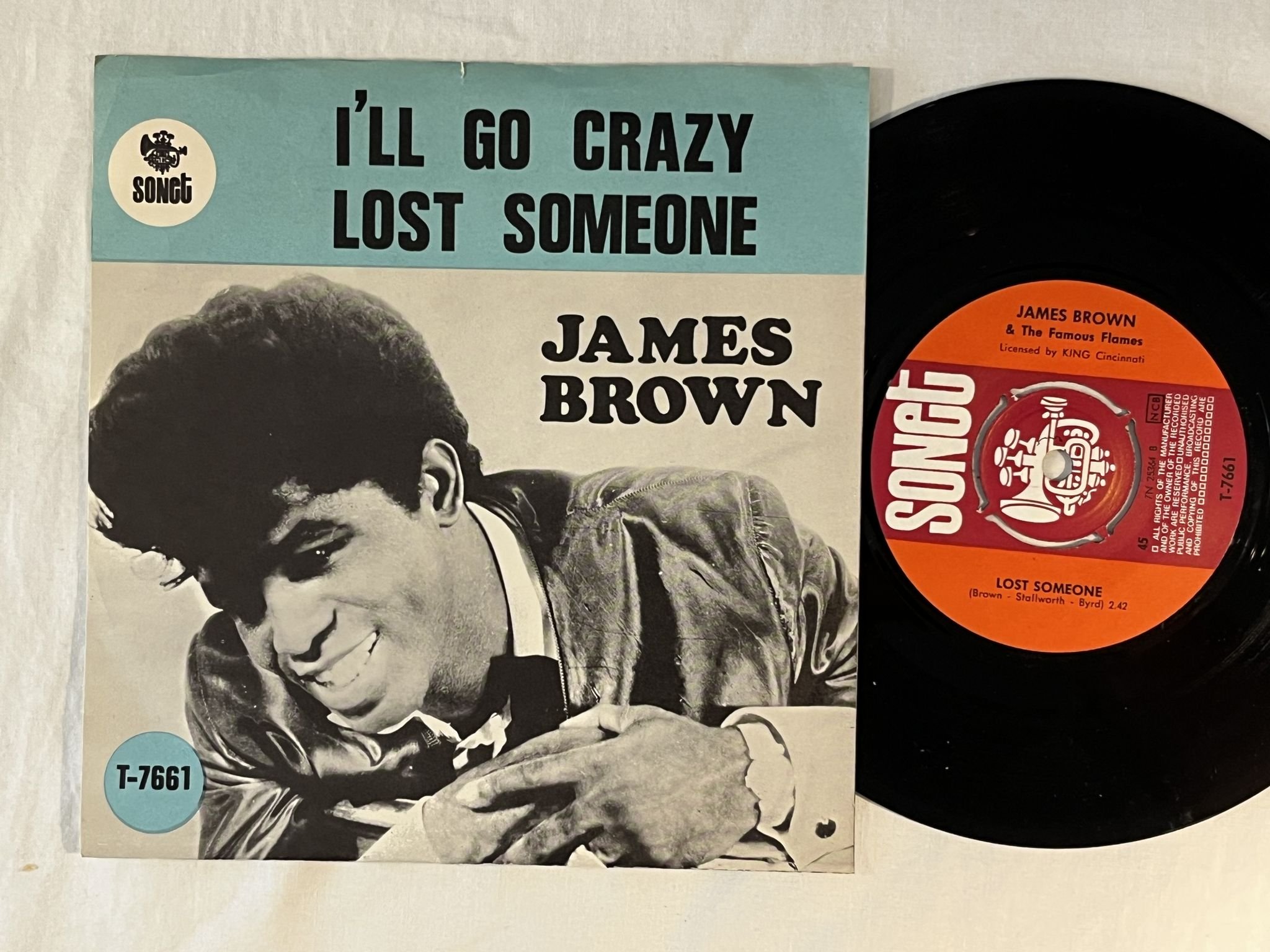 Omslagsbild för skivan JAMES BROWN & THE FAMOUS FLAMES I'll go crazy 7" -66 Swe SONET T-7661