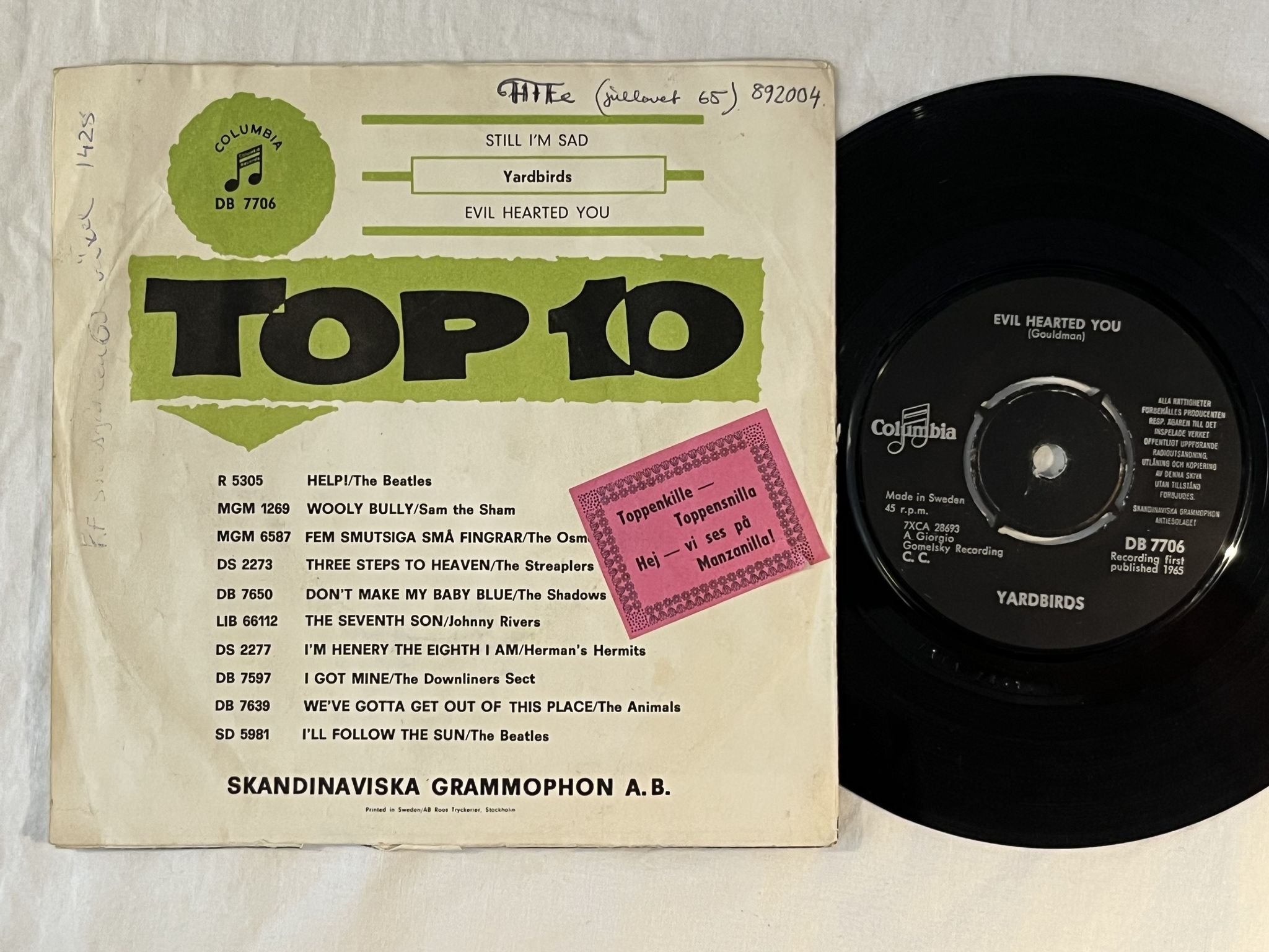 Omslagsbild för skivan YARDBIRDS still I'm mad 7" -65 ncb COLUMBIA DB 7706