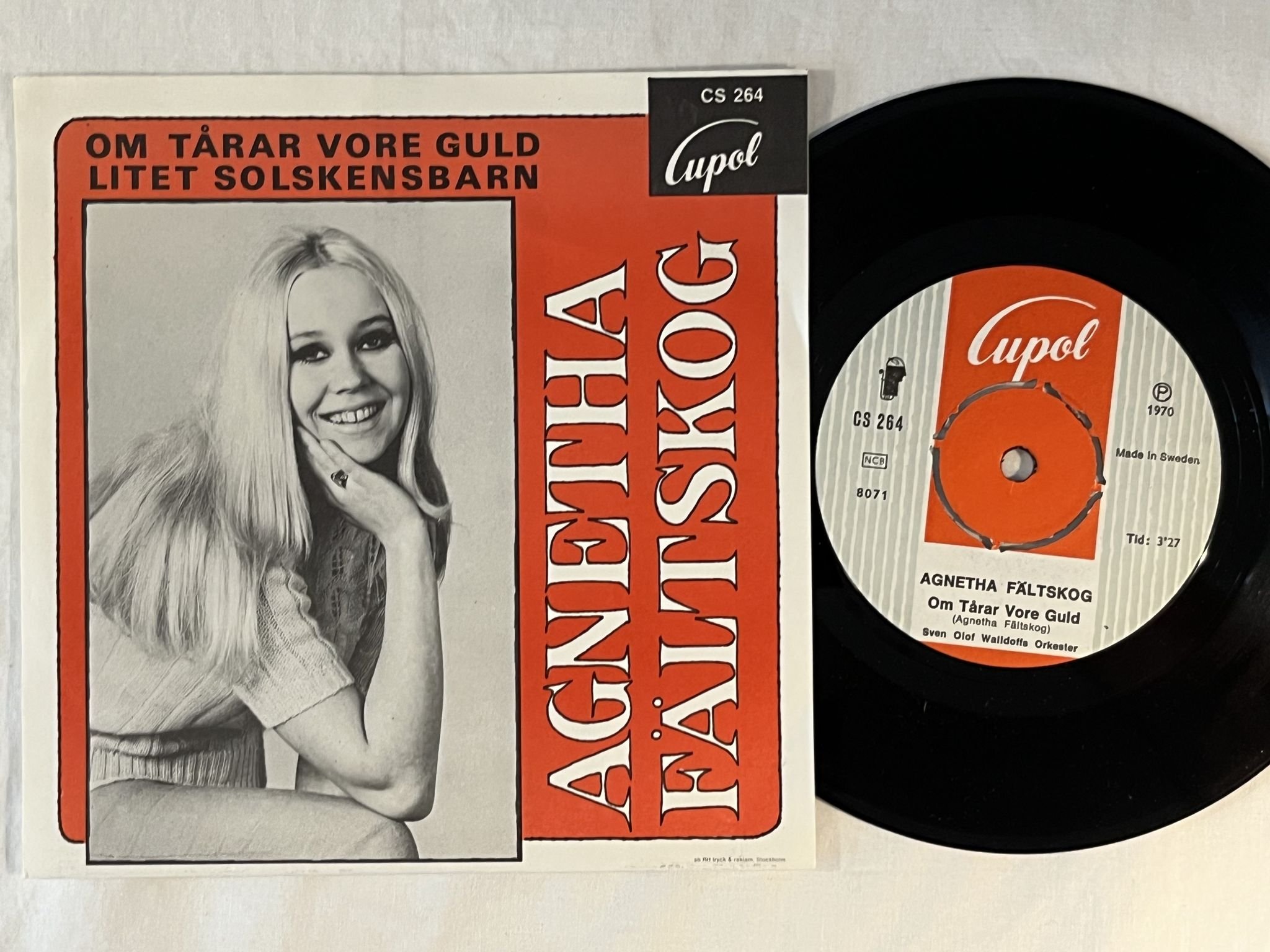 Omslagsbild för skivan AGNETHA FÄLTSKOG Om Tårar Vore Guld 7" -70 CUPOL CS 264